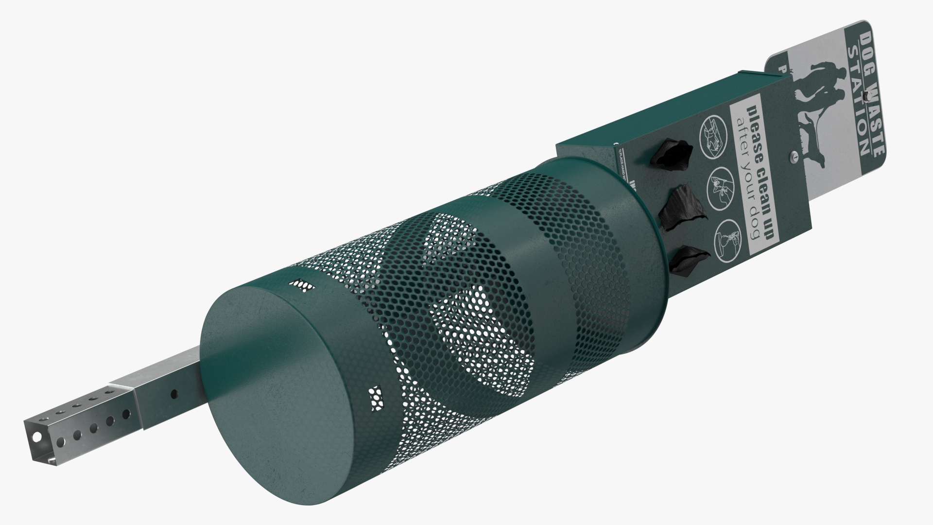 Station for Pet Waste with Round Can Green 3D