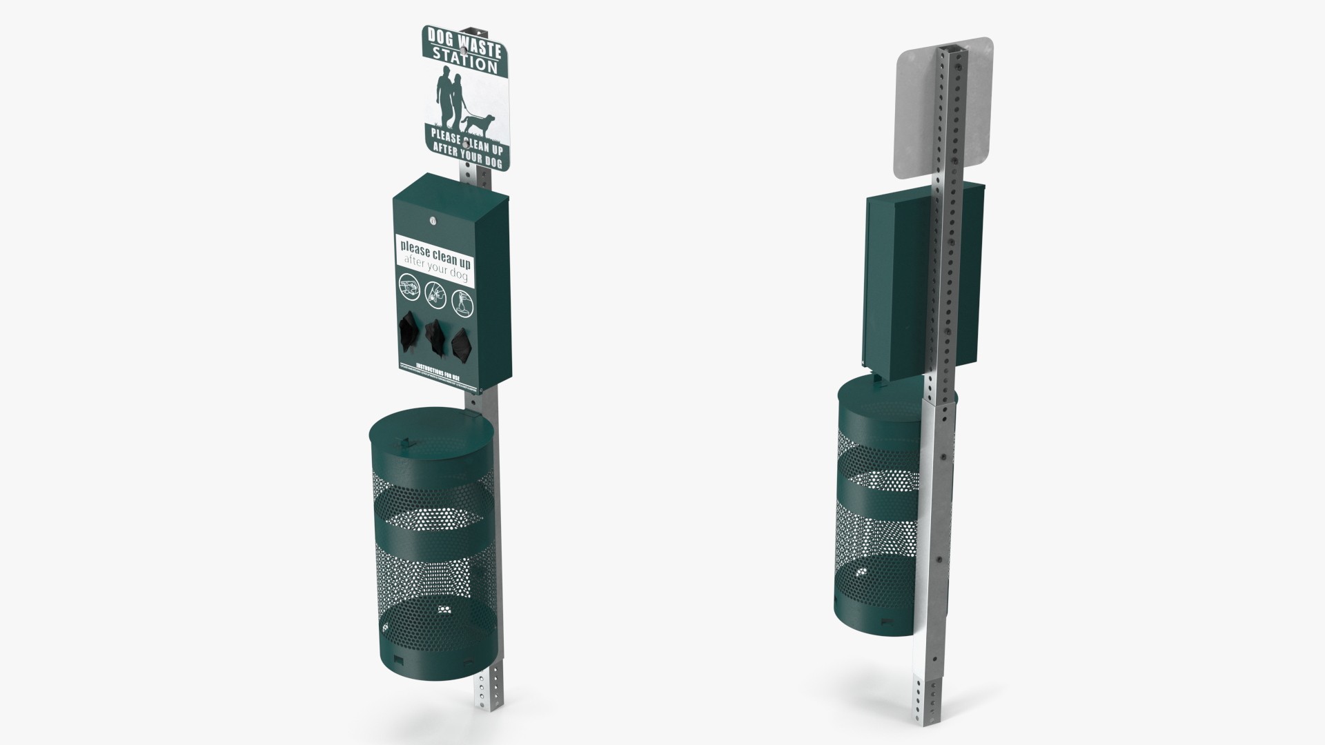 Station for Pet Waste with Round Can Green 3D