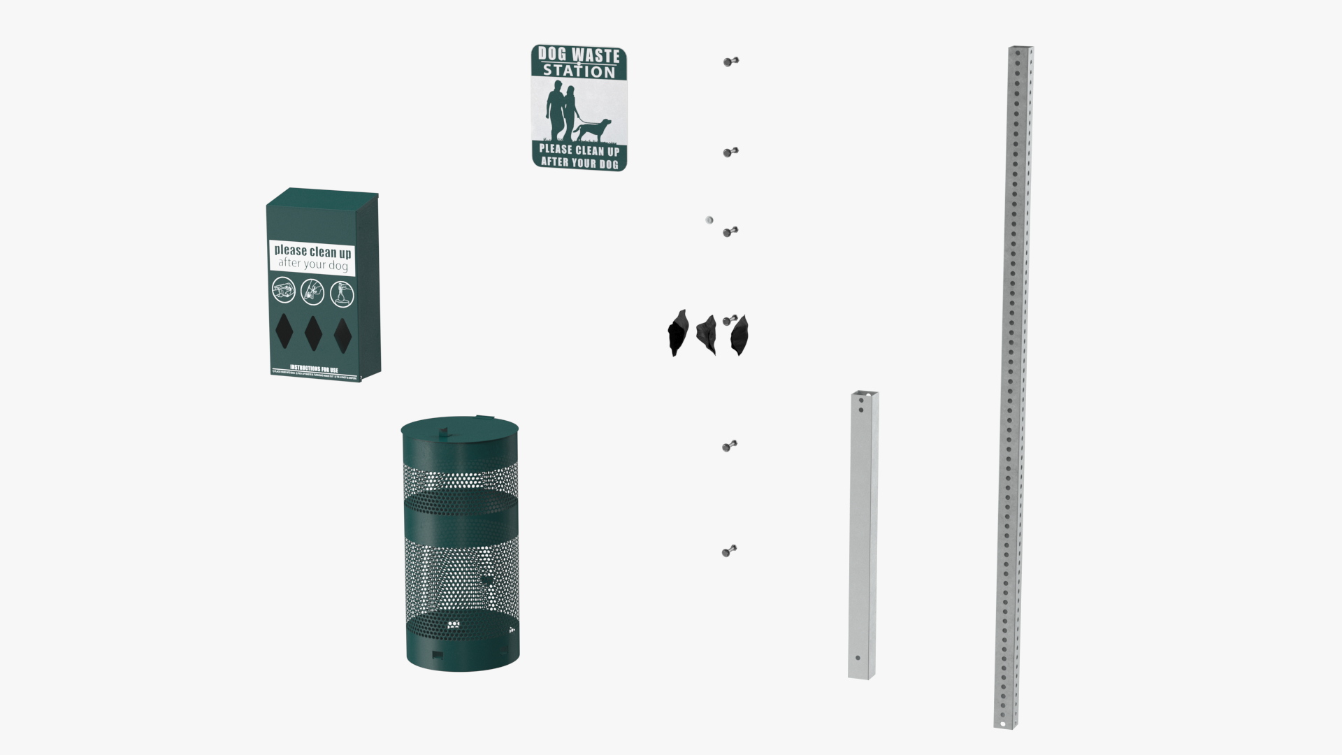 Station for Pet Waste with Round Can Green 3D