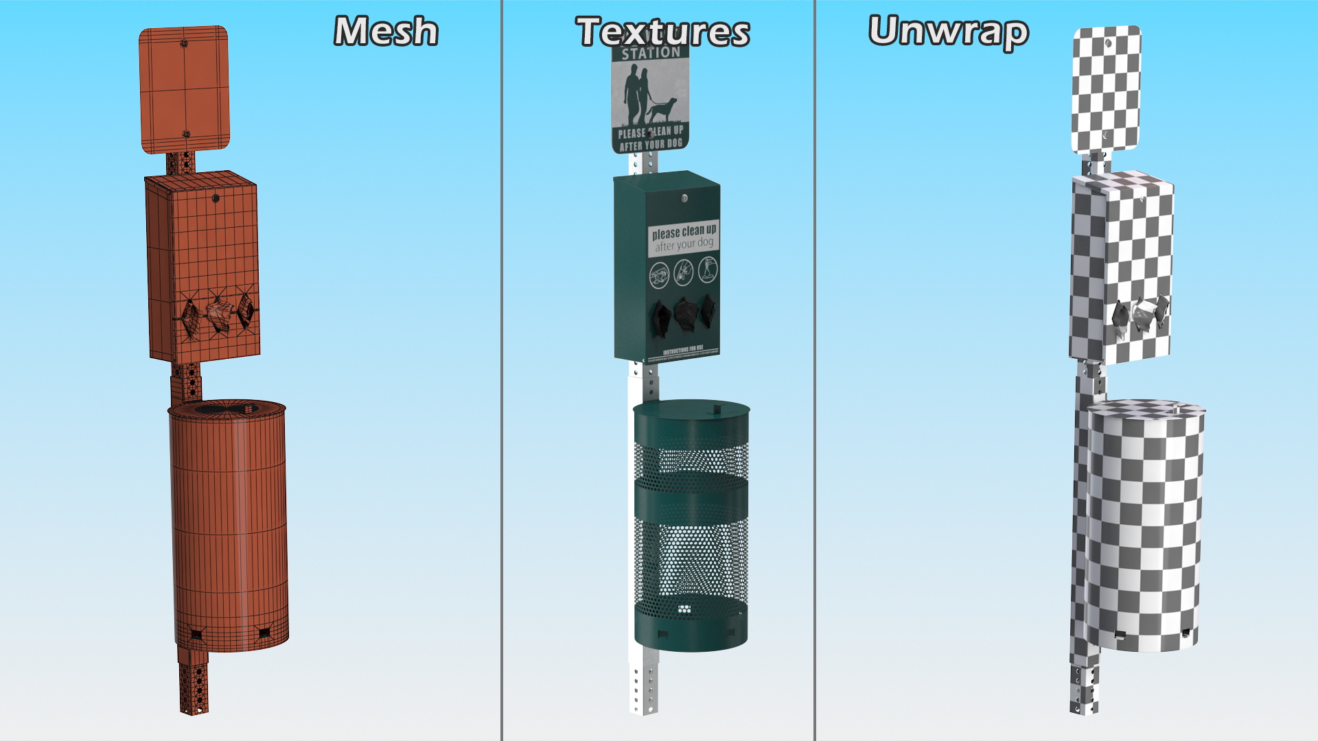 Station for Pet Waste with Round Can Green 3D