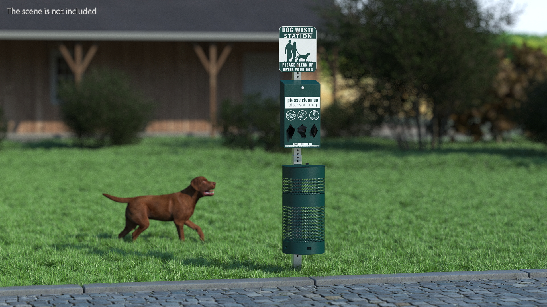 Station for Pet Waste with Round Can Green 3D