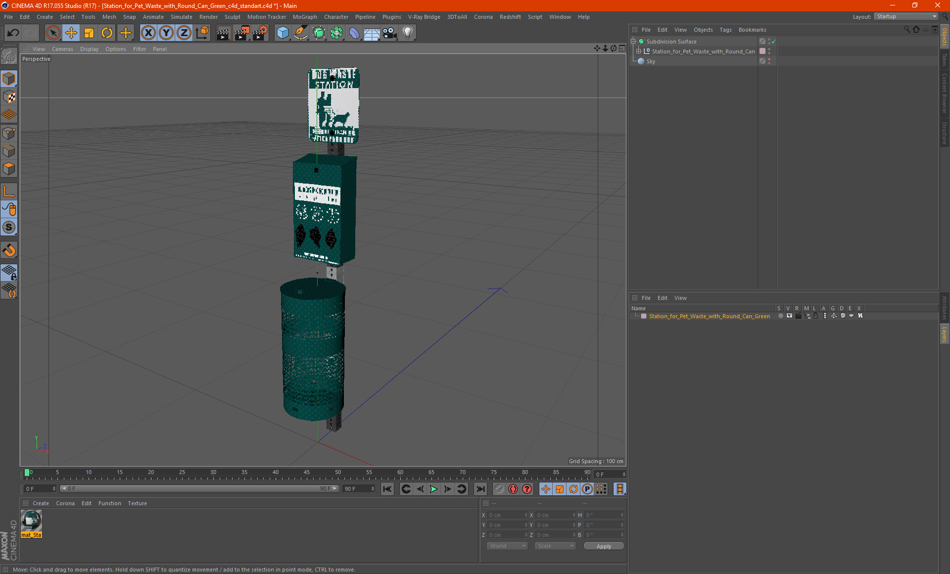 Station for Pet Waste with Round Can Green 3D