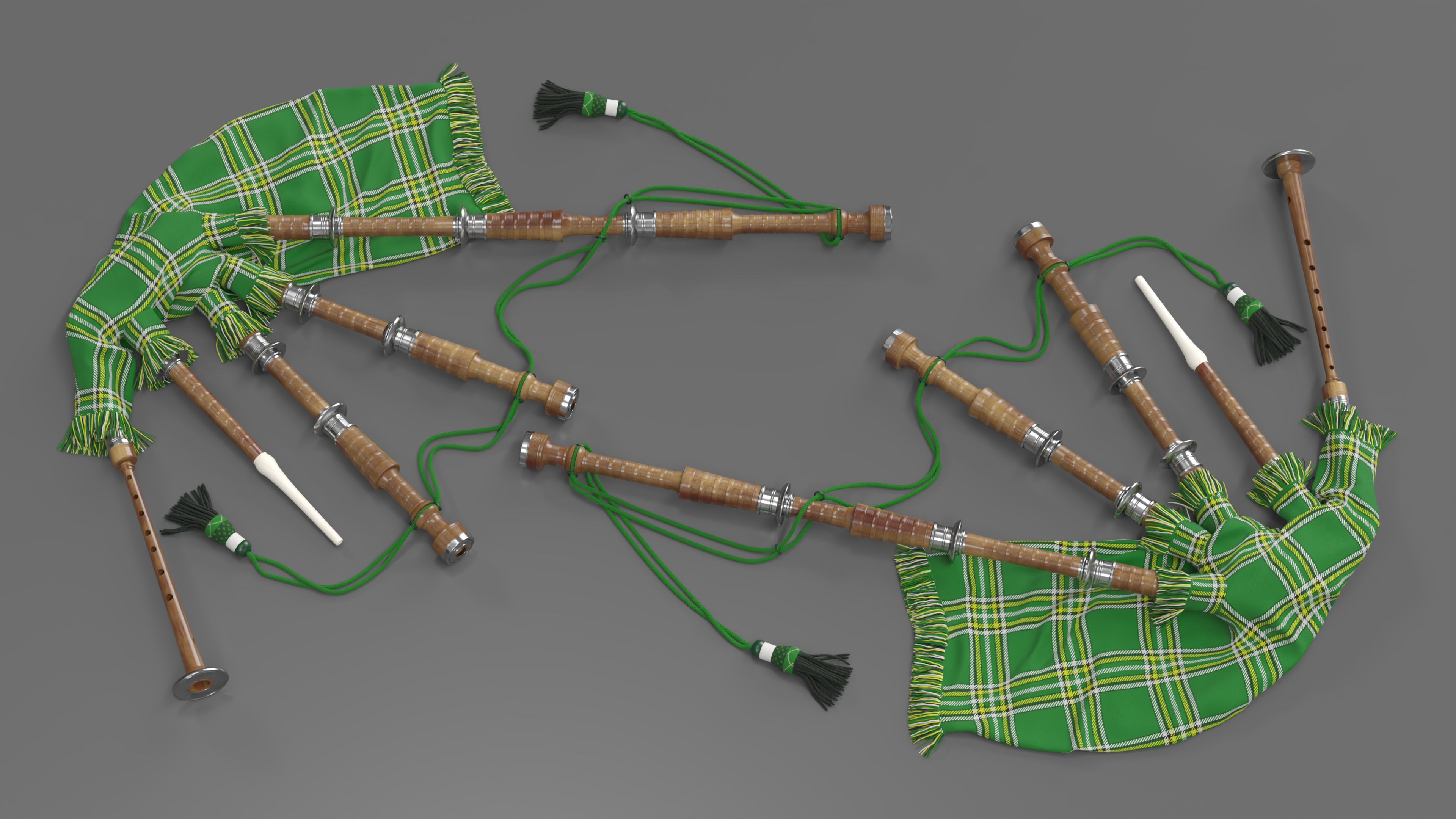 Scottish Bagpipes Instrument Green 3D model