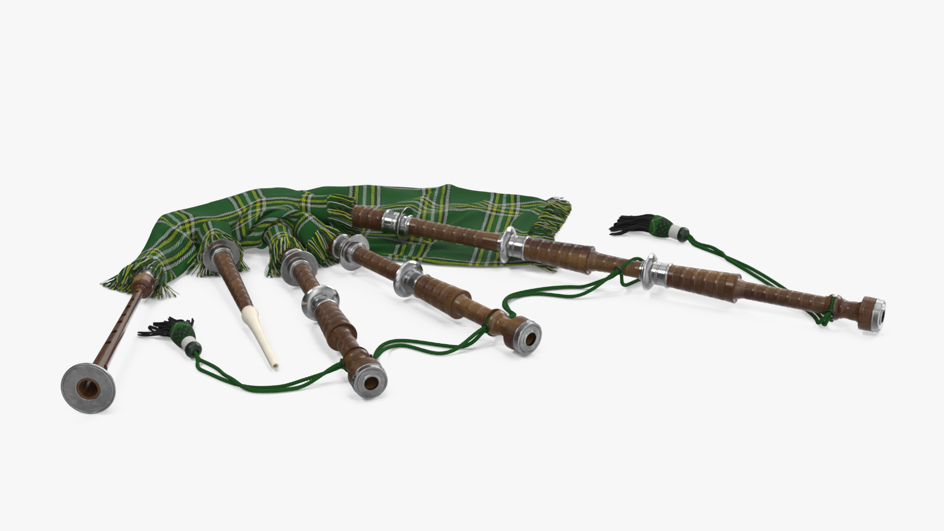 Scottish Bagpipes Instrument Green 3D model
