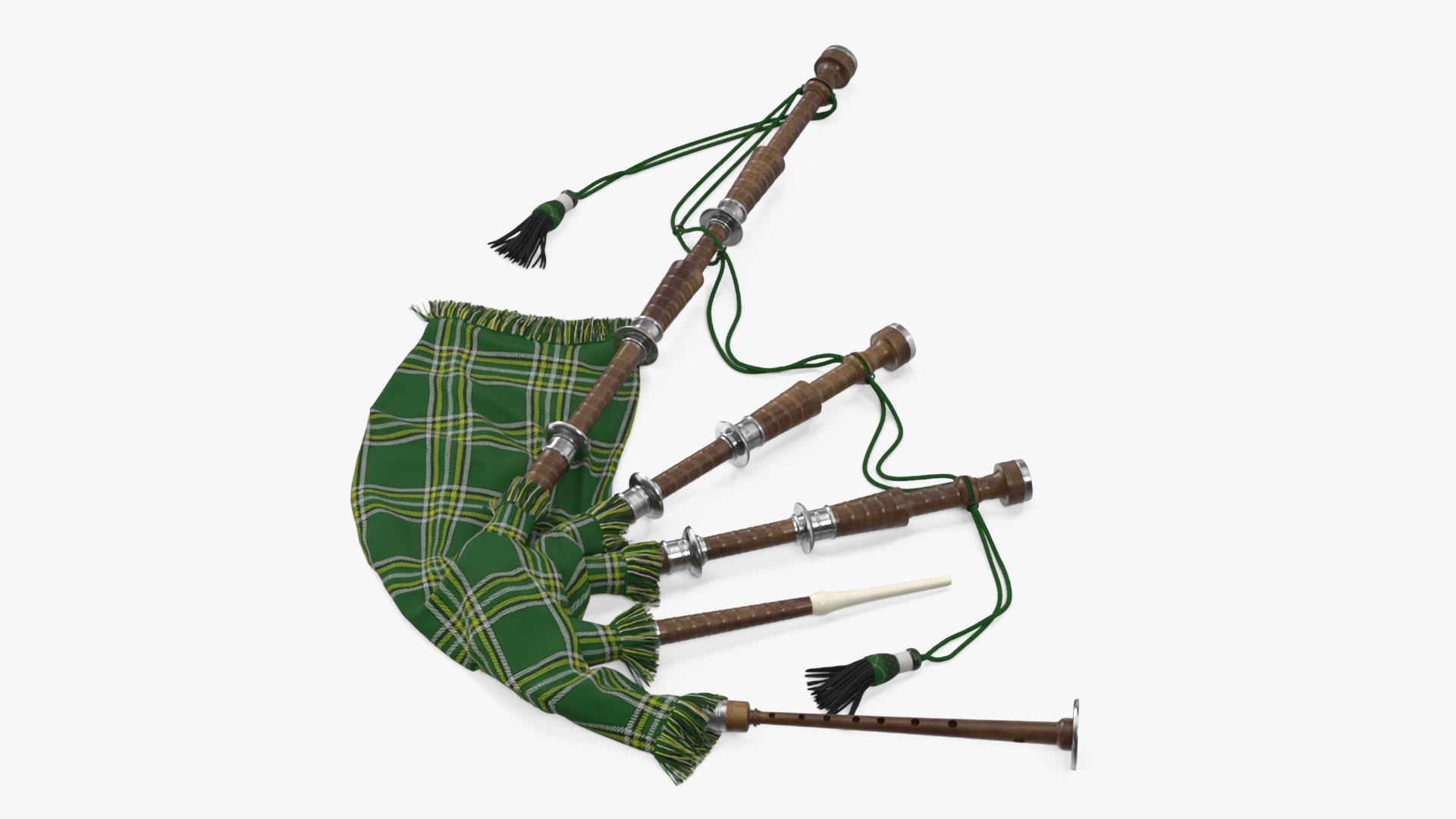 Scottish Bagpipes Instrument Green 3D model