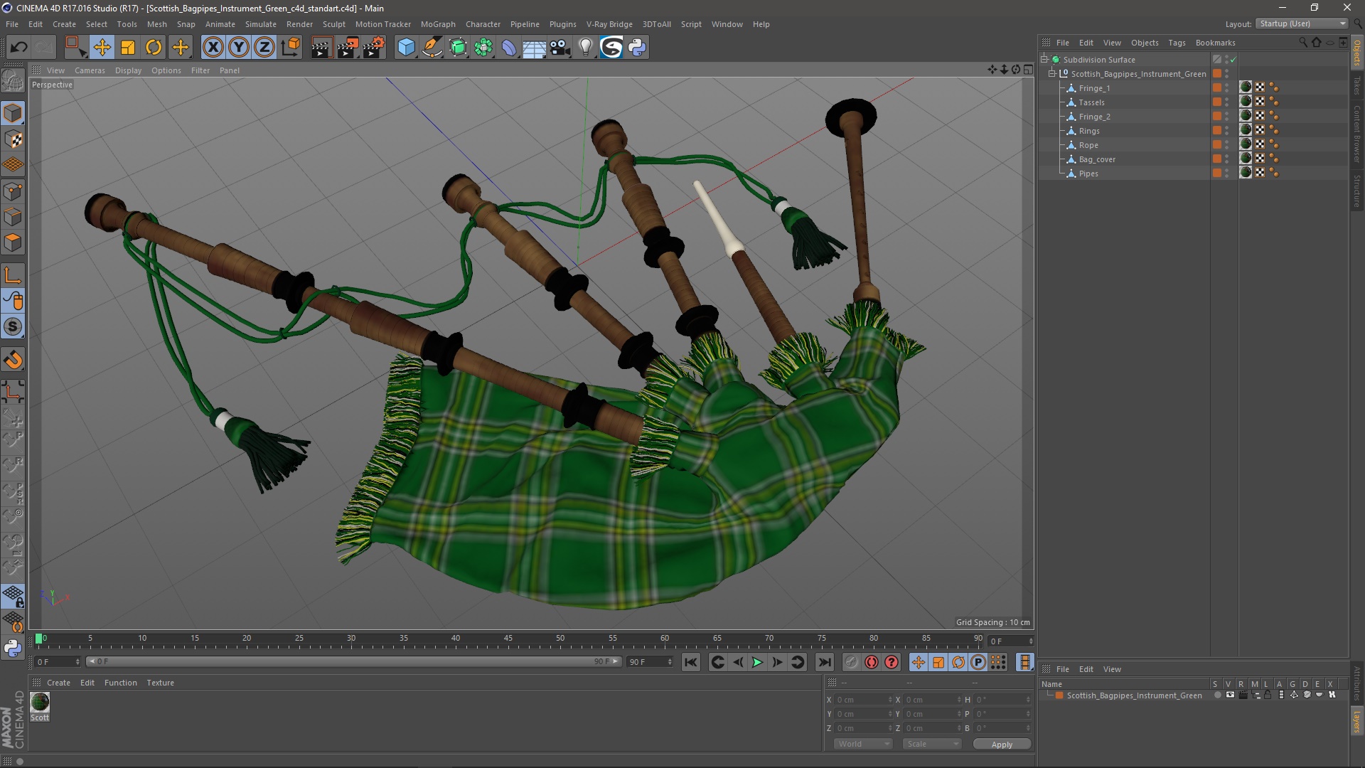 Scottish Bagpipes Instrument Green 3D model