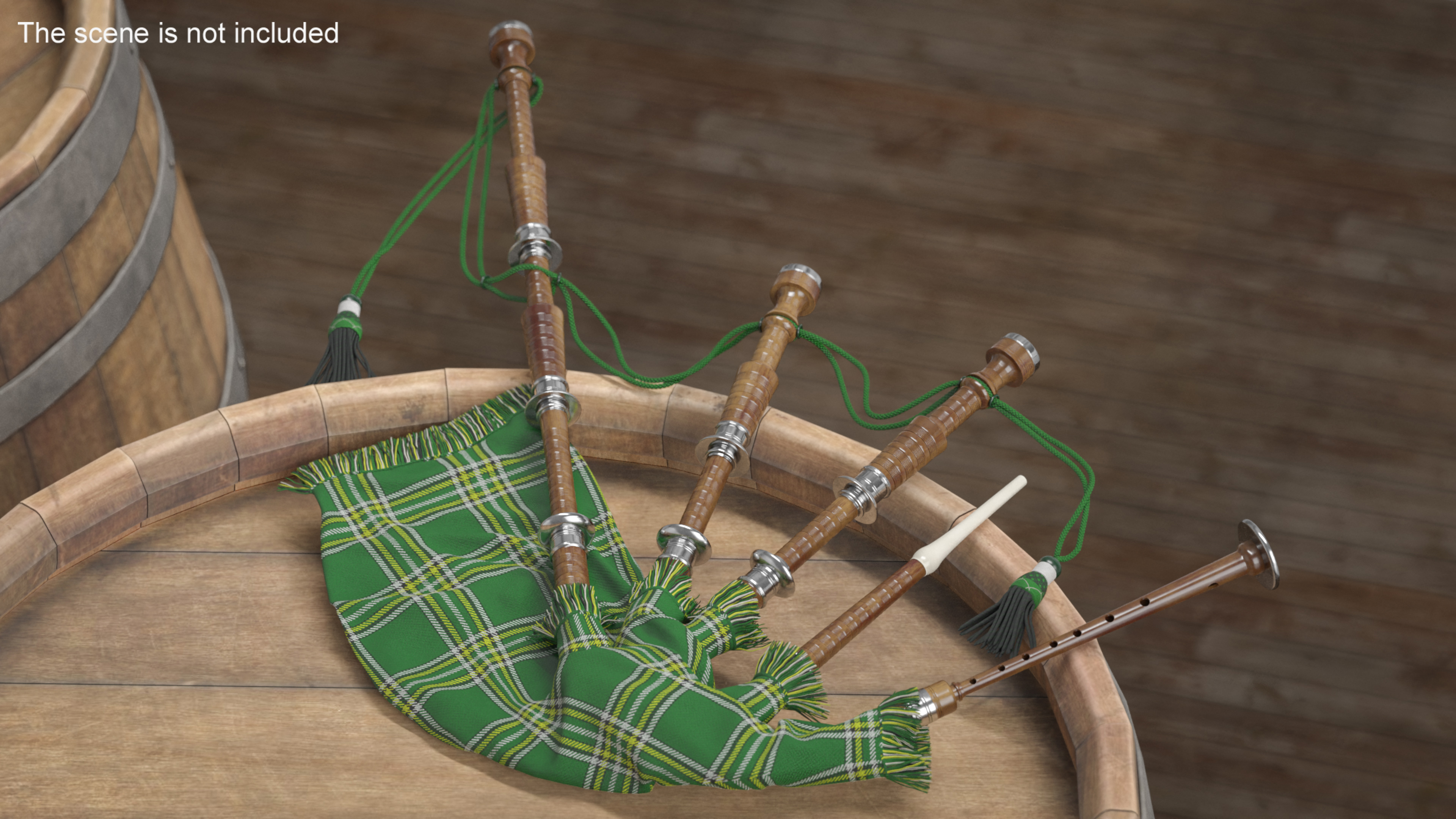Scottish Bagpipes Instrument Green 3D model