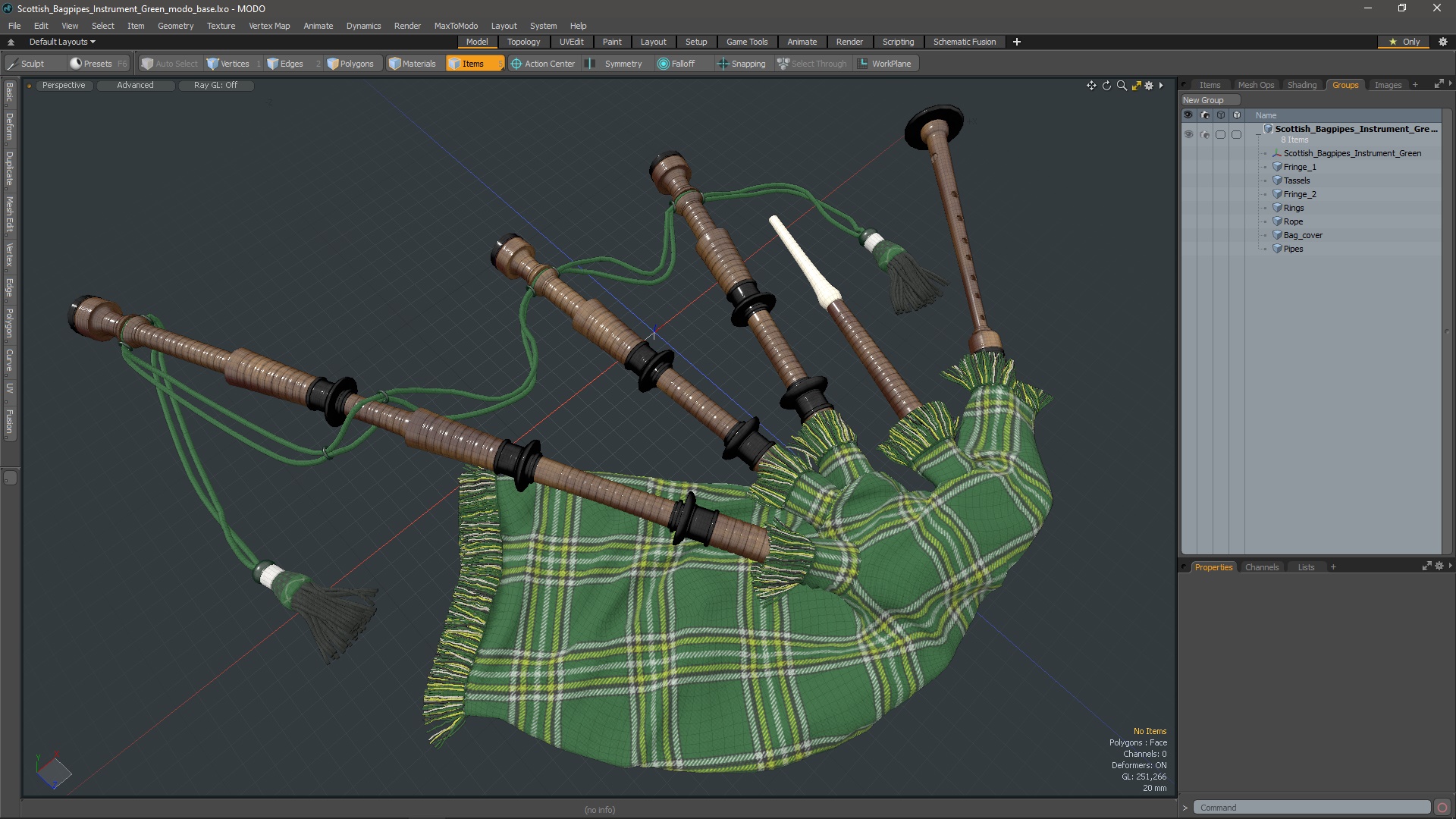 Scottish Bagpipes Instrument Green 3D model