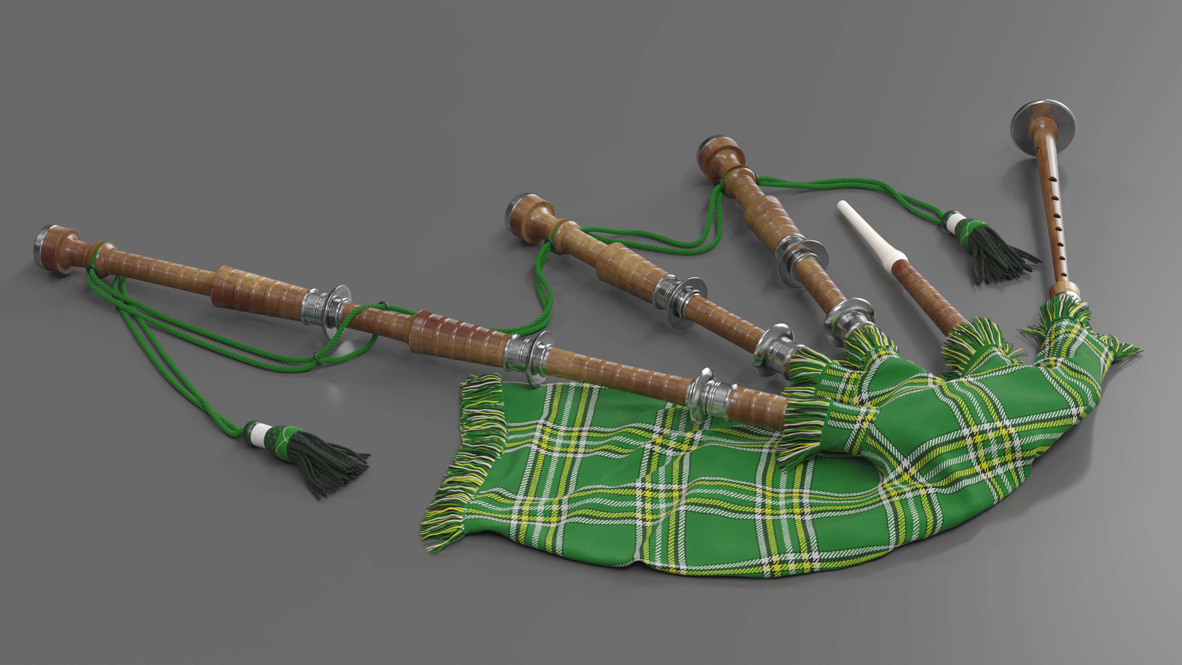 Scottish Bagpipes Instrument Green 3D model
