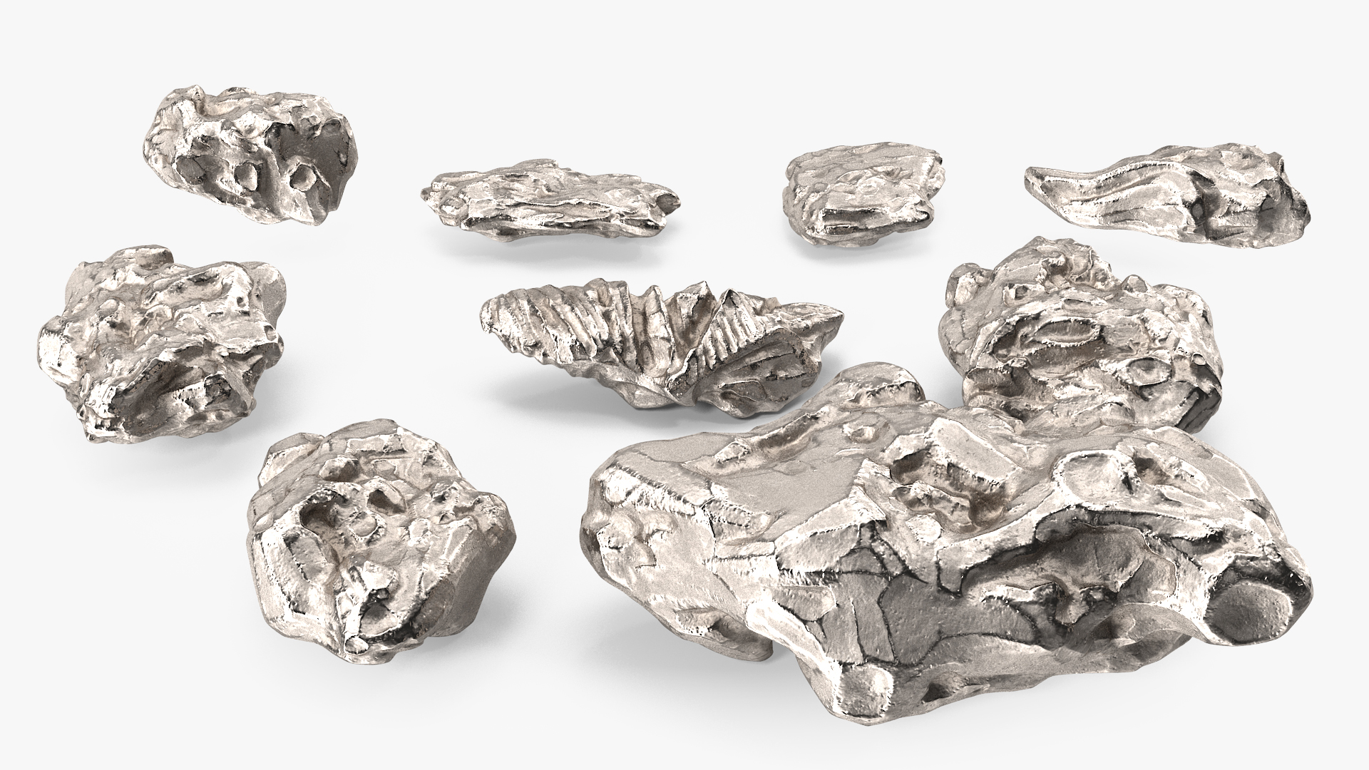 Silver Natural Minerals Stones Set 3D model