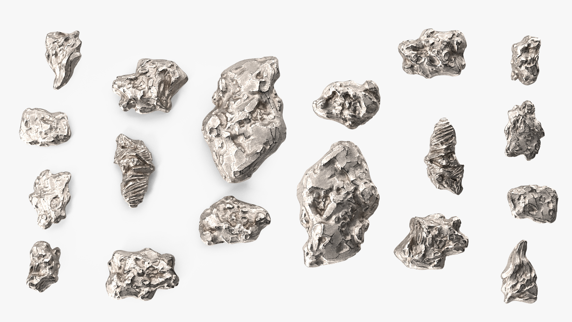 Silver Natural Minerals Stones Set 3D model