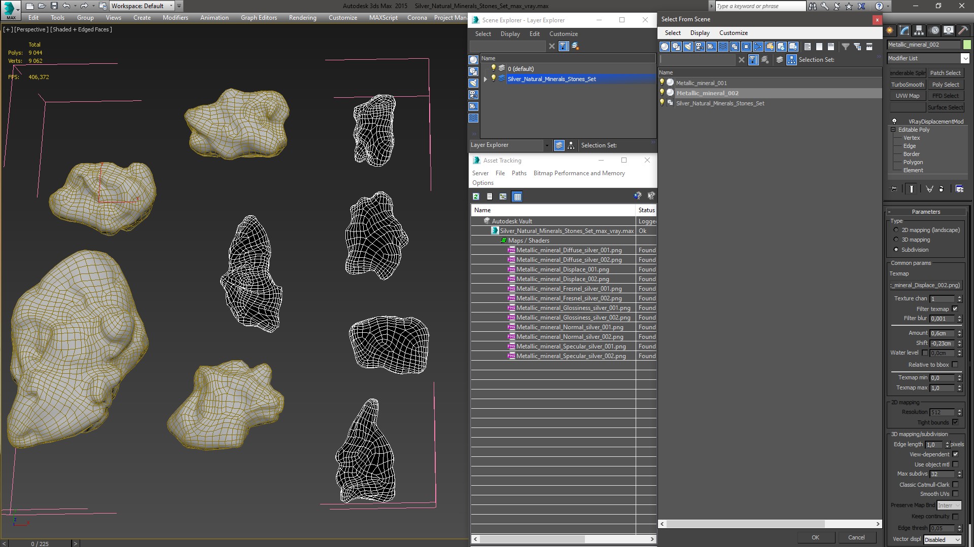 Silver Natural Minerals Stones Set 3D model