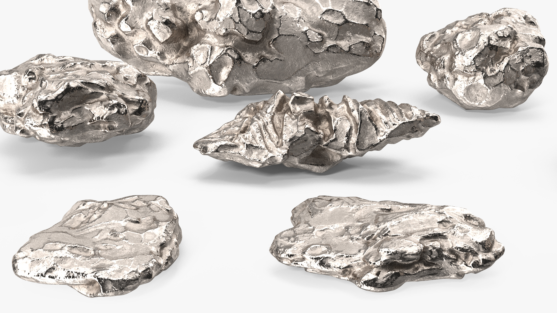 Silver Natural Minerals Stones Set 3D model