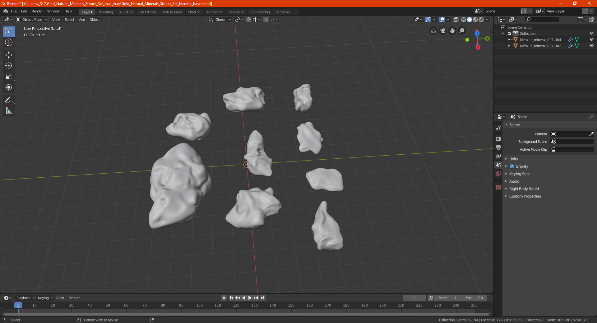 Silver Natural Minerals Stones Set 3D model