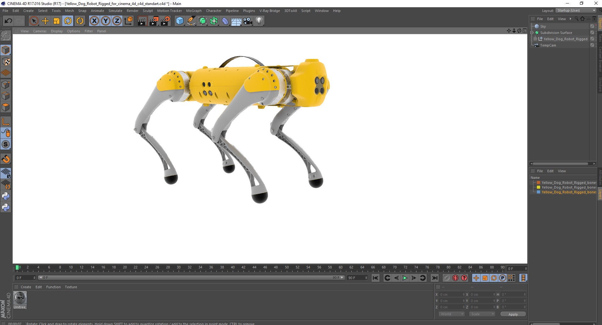 Yellow Dog Robot Rigged for Cinema 4D 3D