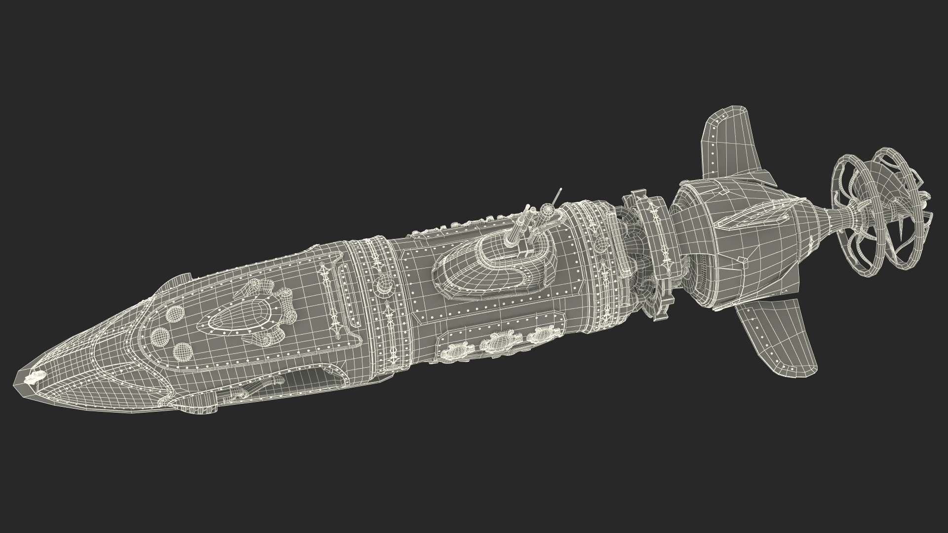 3D Steampunk Submarine Blue Rigged