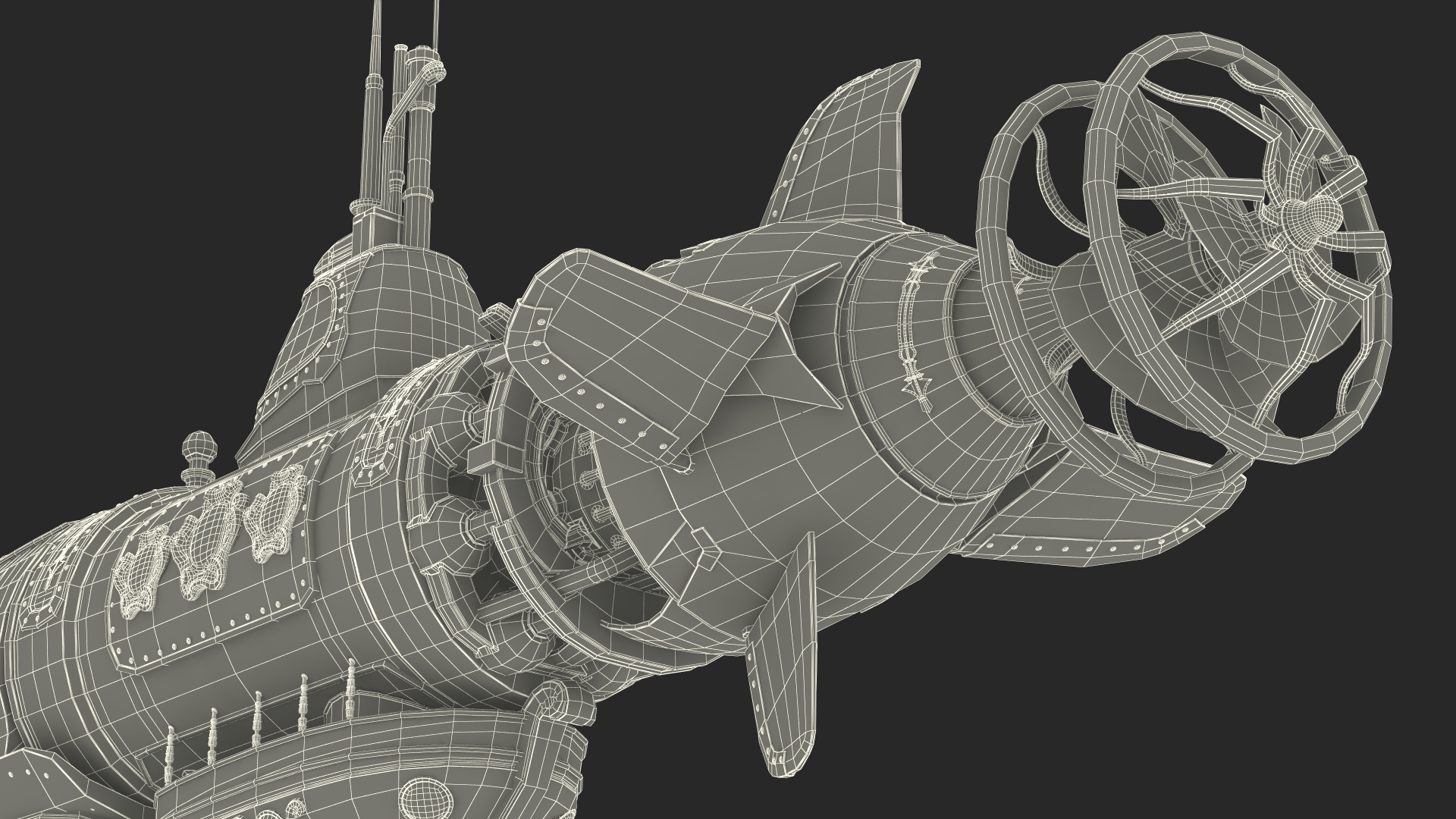 3D Steampunk Submarine Blue Rigged