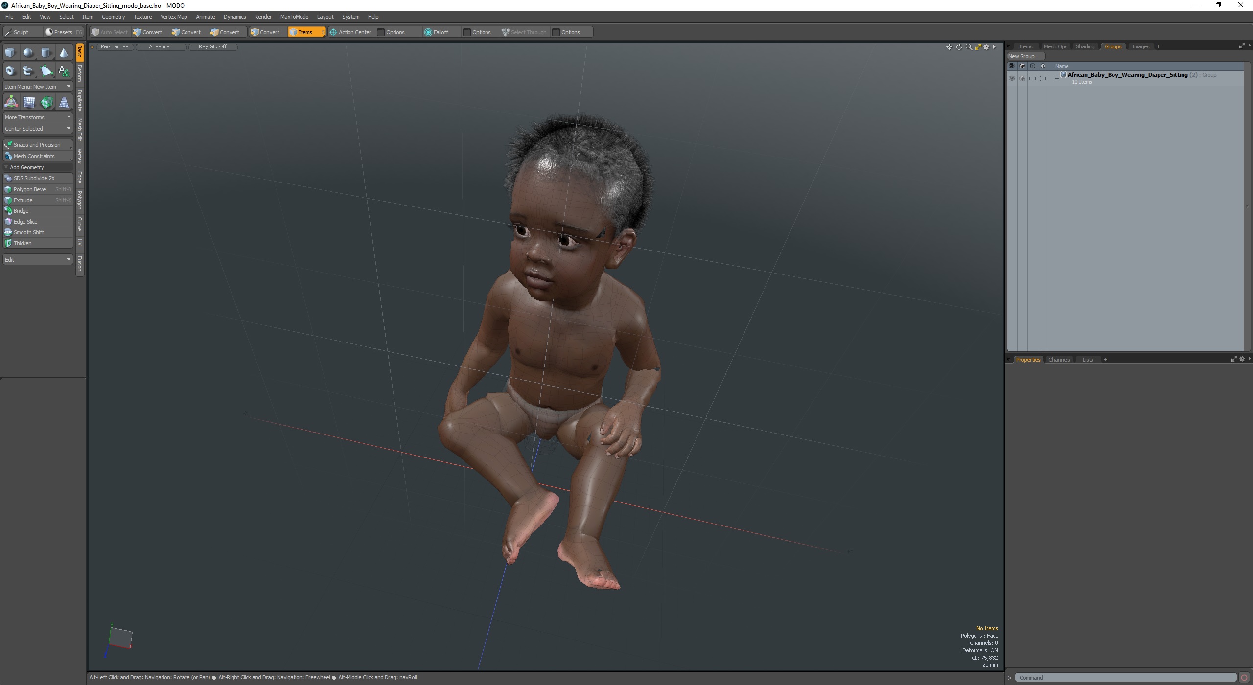 African Baby Boy Wearing Diaper Sitting 3D model