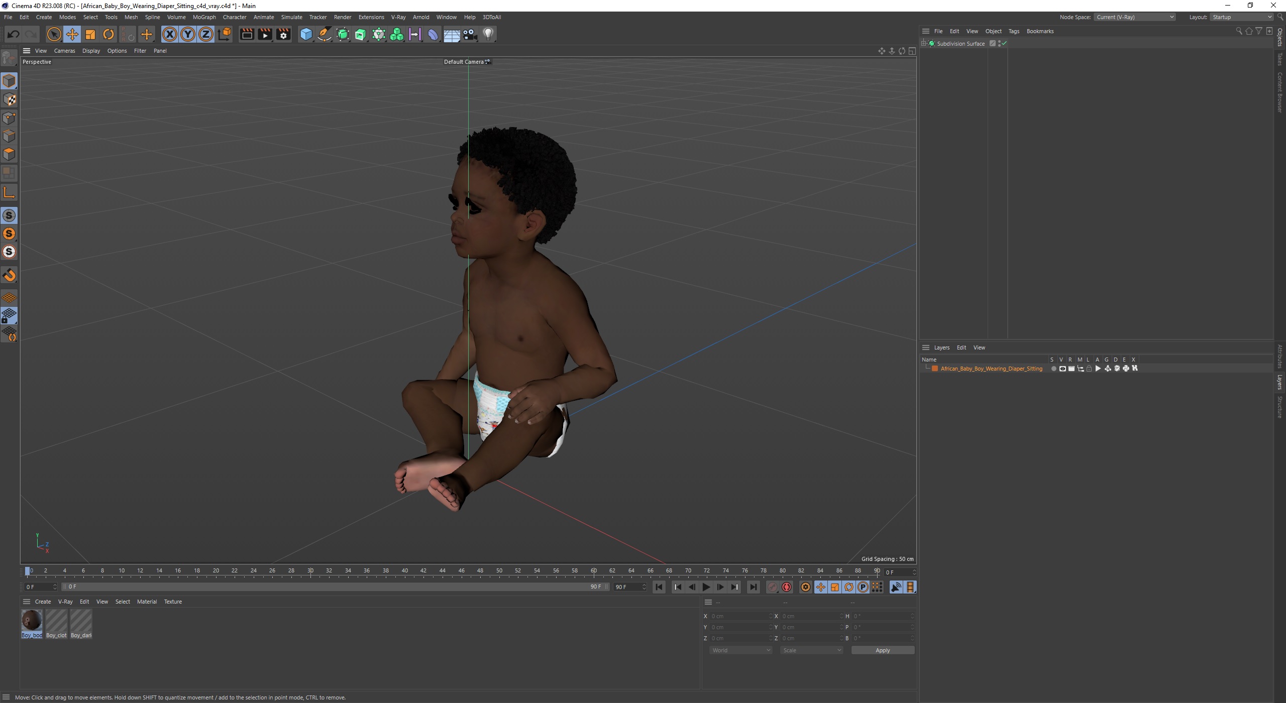 African Baby Boy Wearing Diaper Sitting 3D model