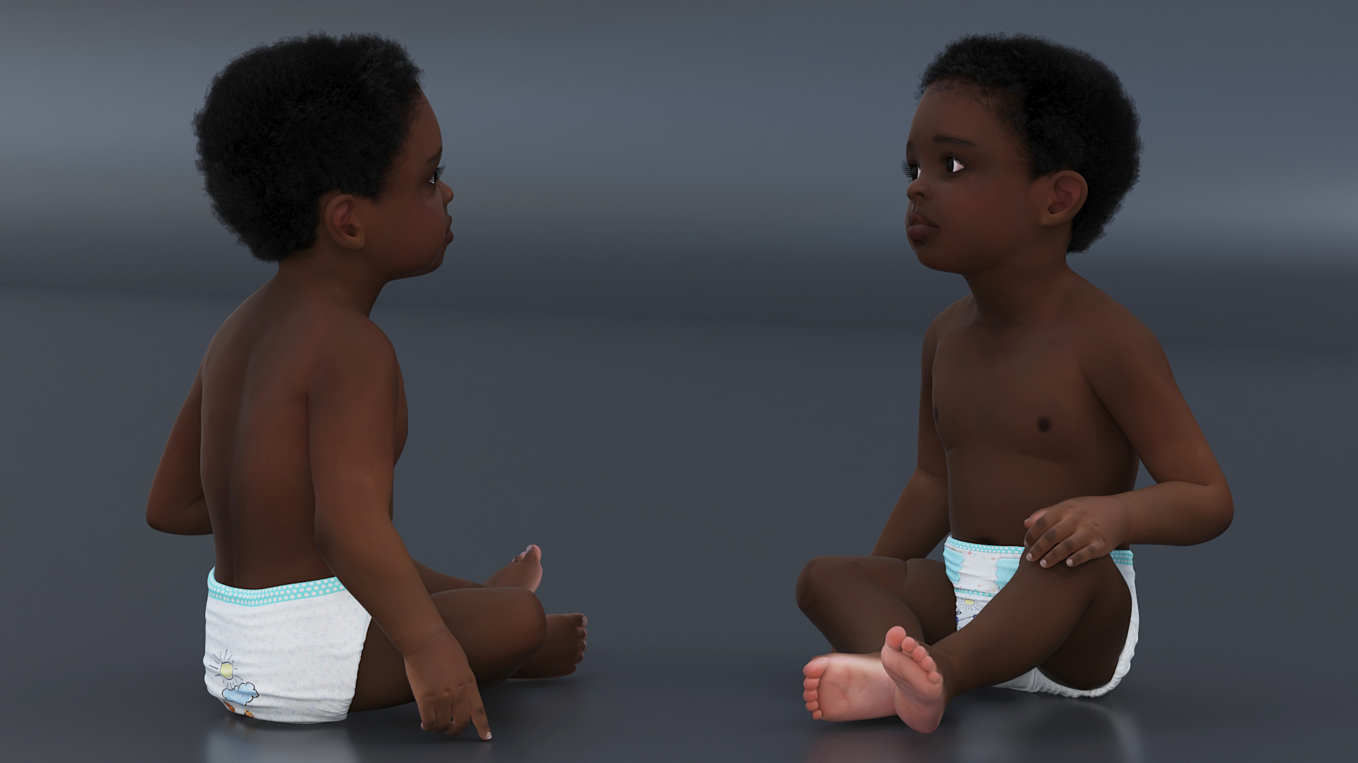 African Baby Boy Wearing Diaper Sitting 3D model