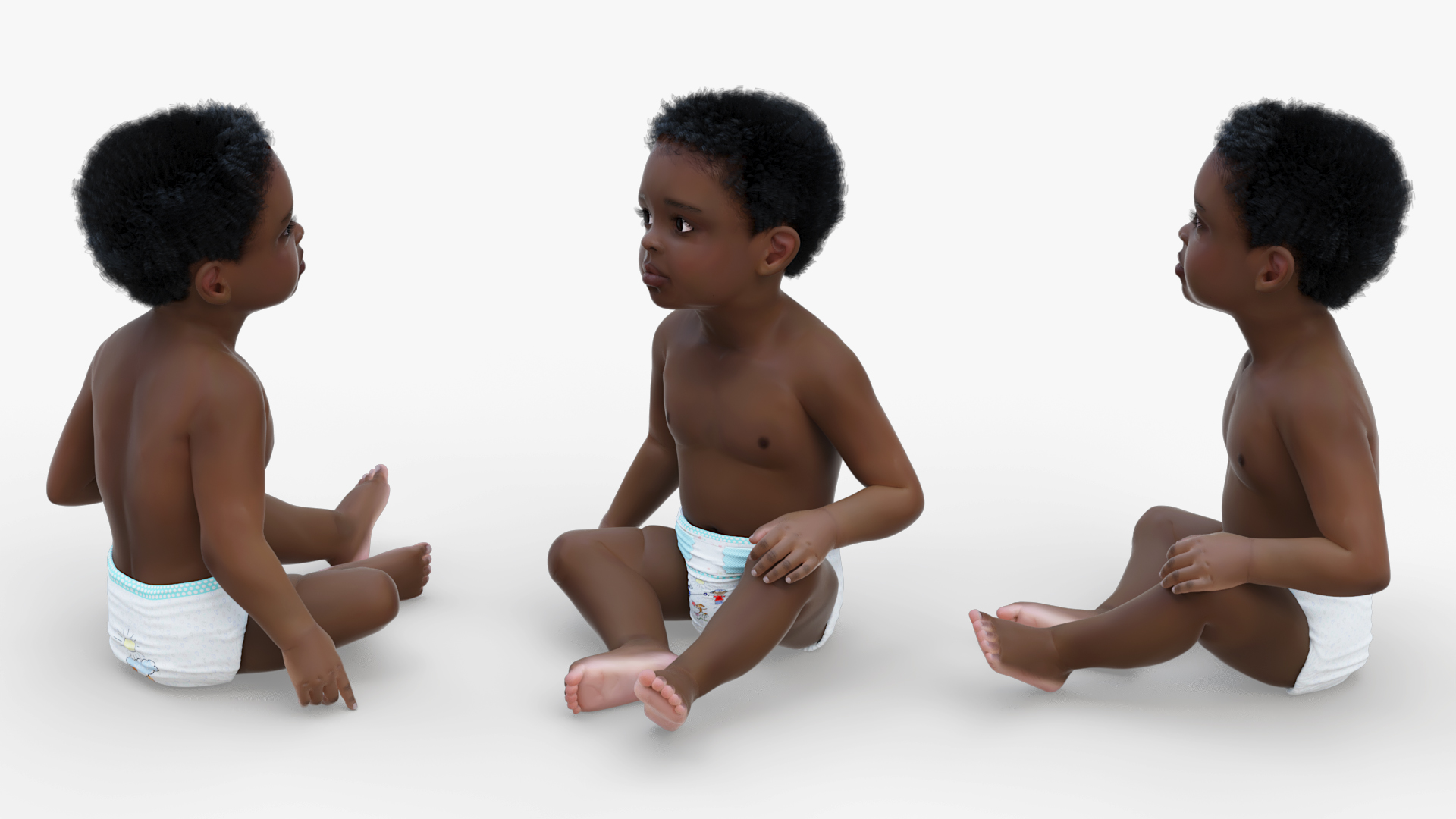African Baby Boy Wearing Diaper Sitting 3D model