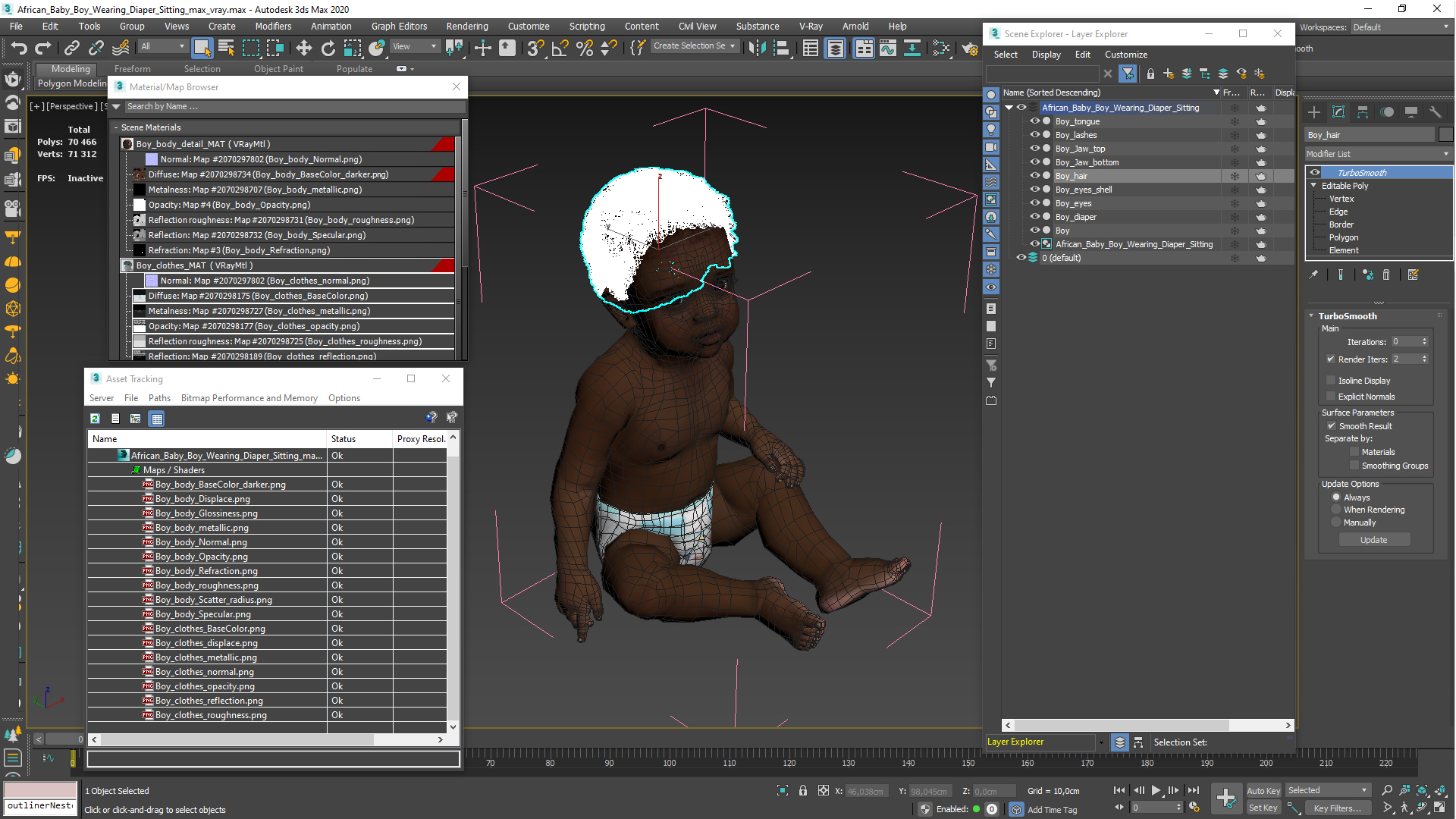 African Baby Boy Wearing Diaper Sitting 3D model