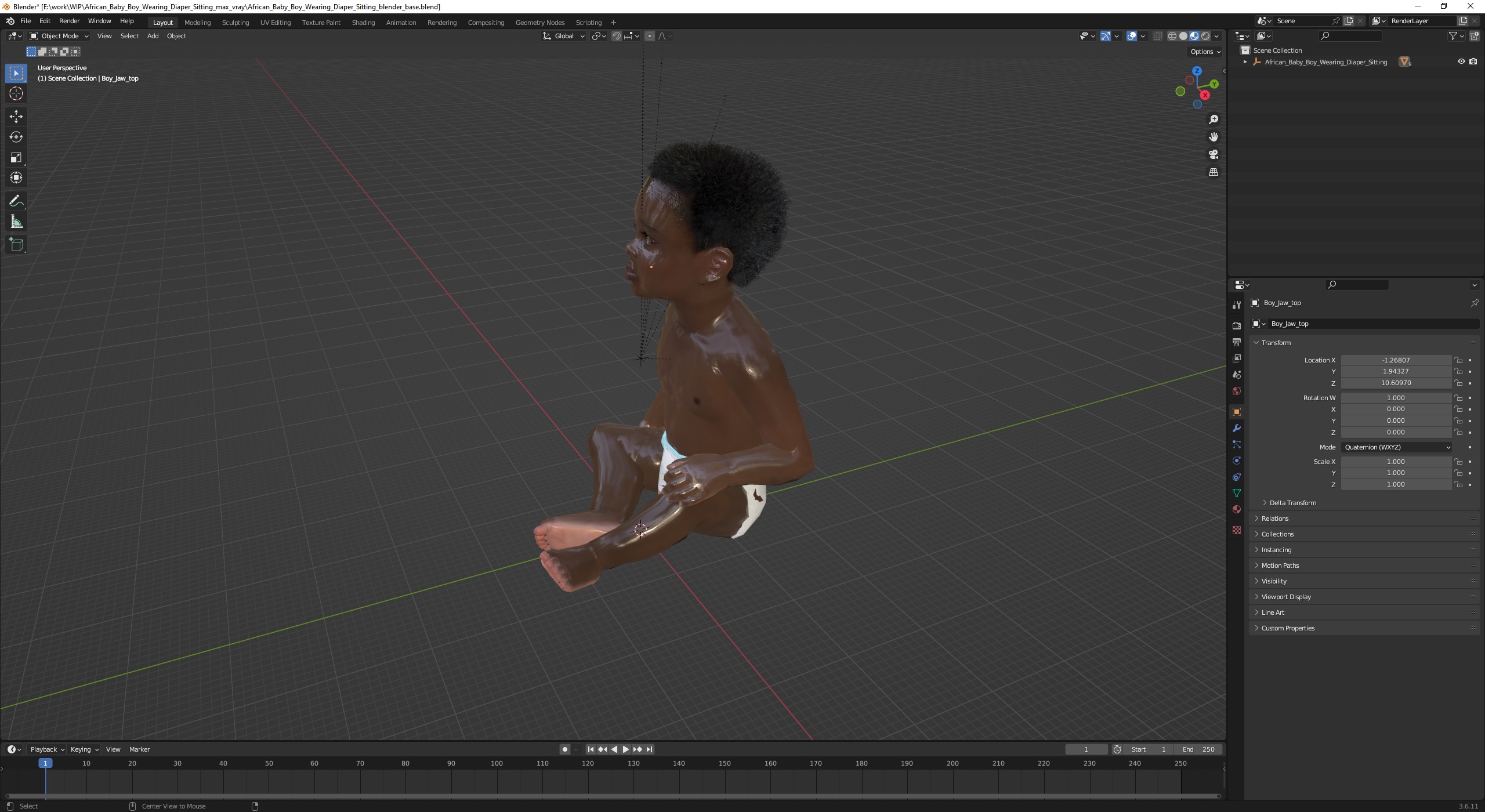 African Baby Boy Wearing Diaper Sitting 3D model
