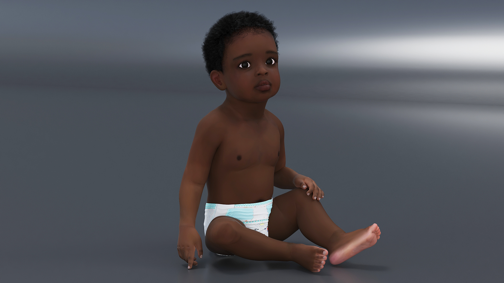 African Baby Boy Wearing Diaper Sitting 3D model