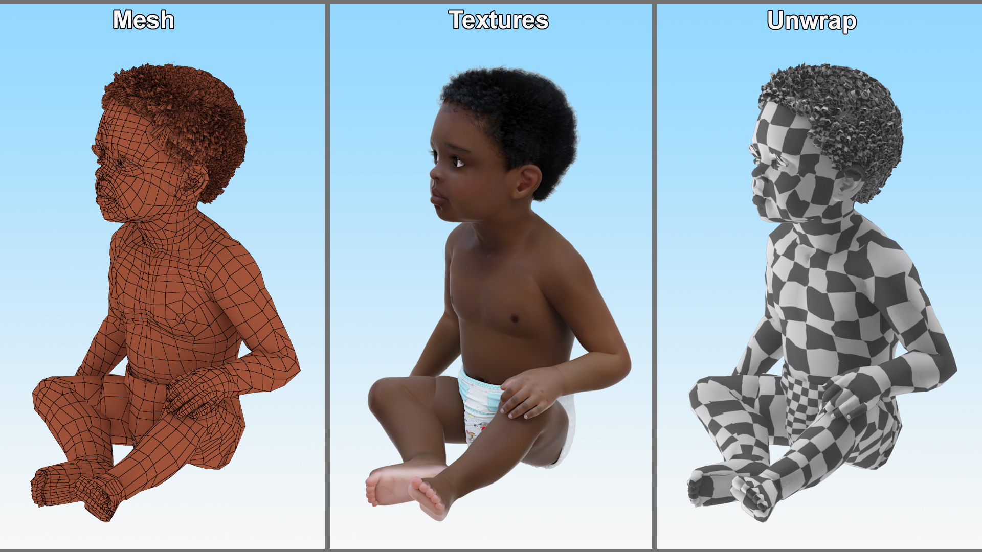 African Baby Boy Wearing Diaper Sitting 3D model