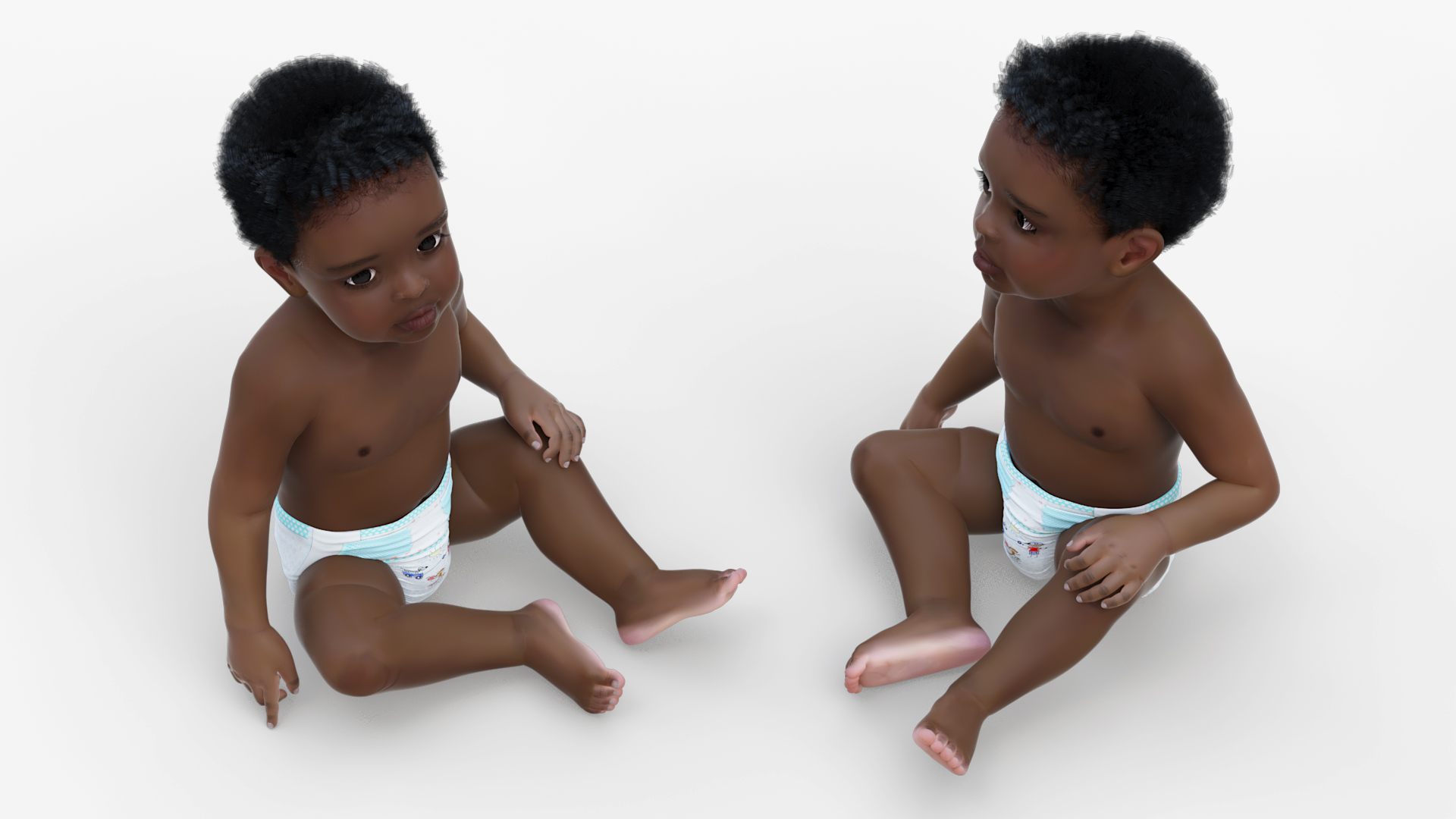 African Baby Boy Wearing Diaper Sitting 3D model