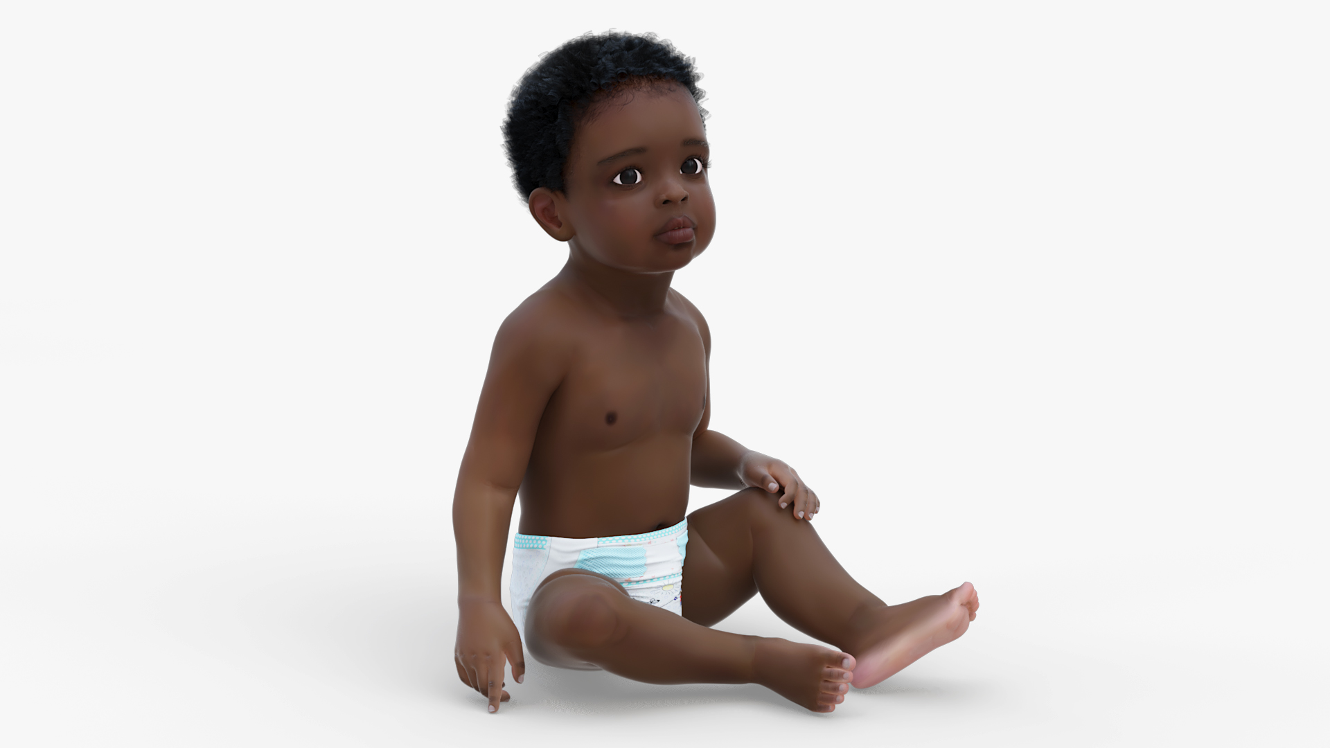 African Baby Boy Wearing Diaper Sitting 3D model