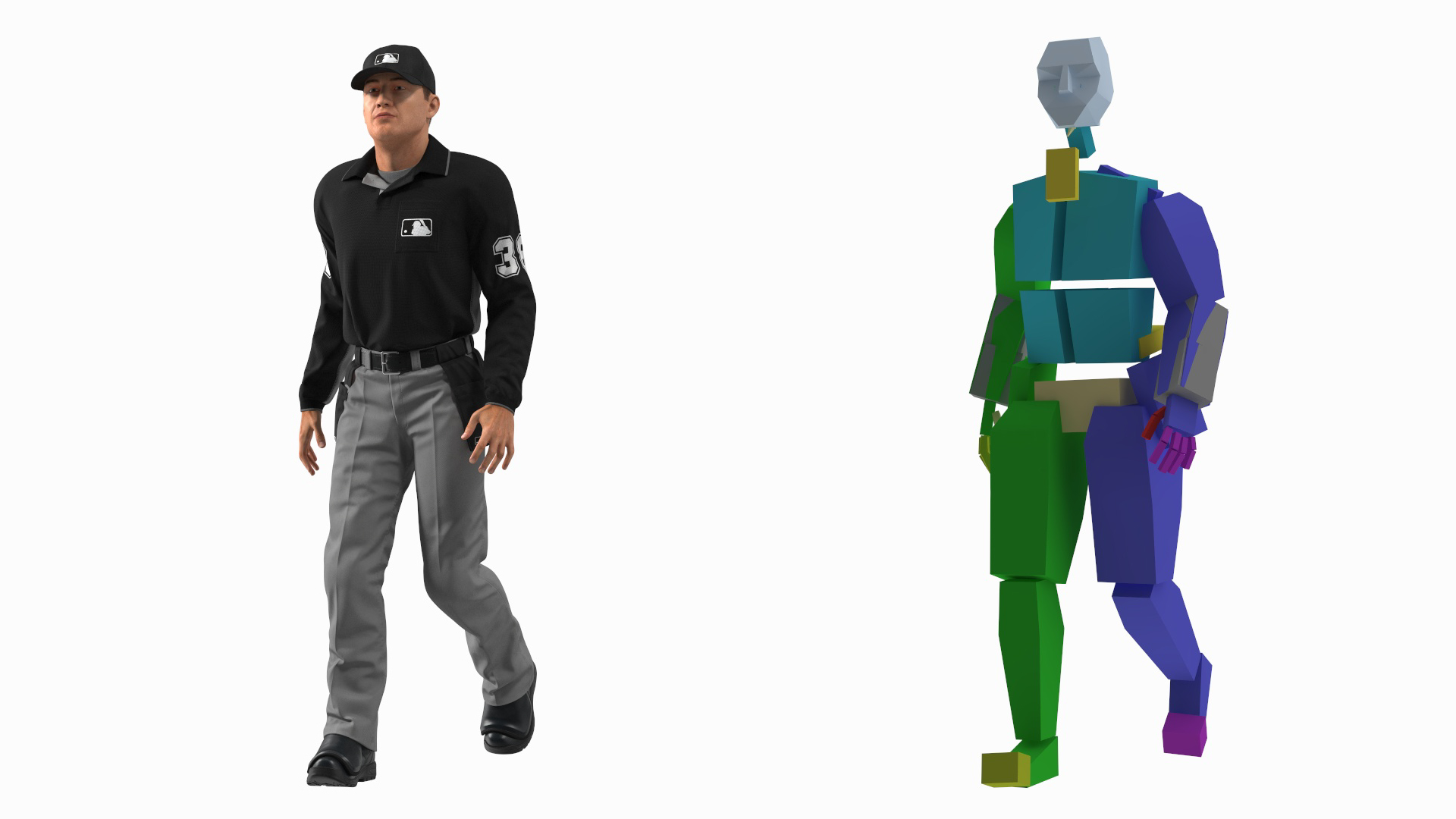3D Baseball Umpire in Cap Fur Rigged model