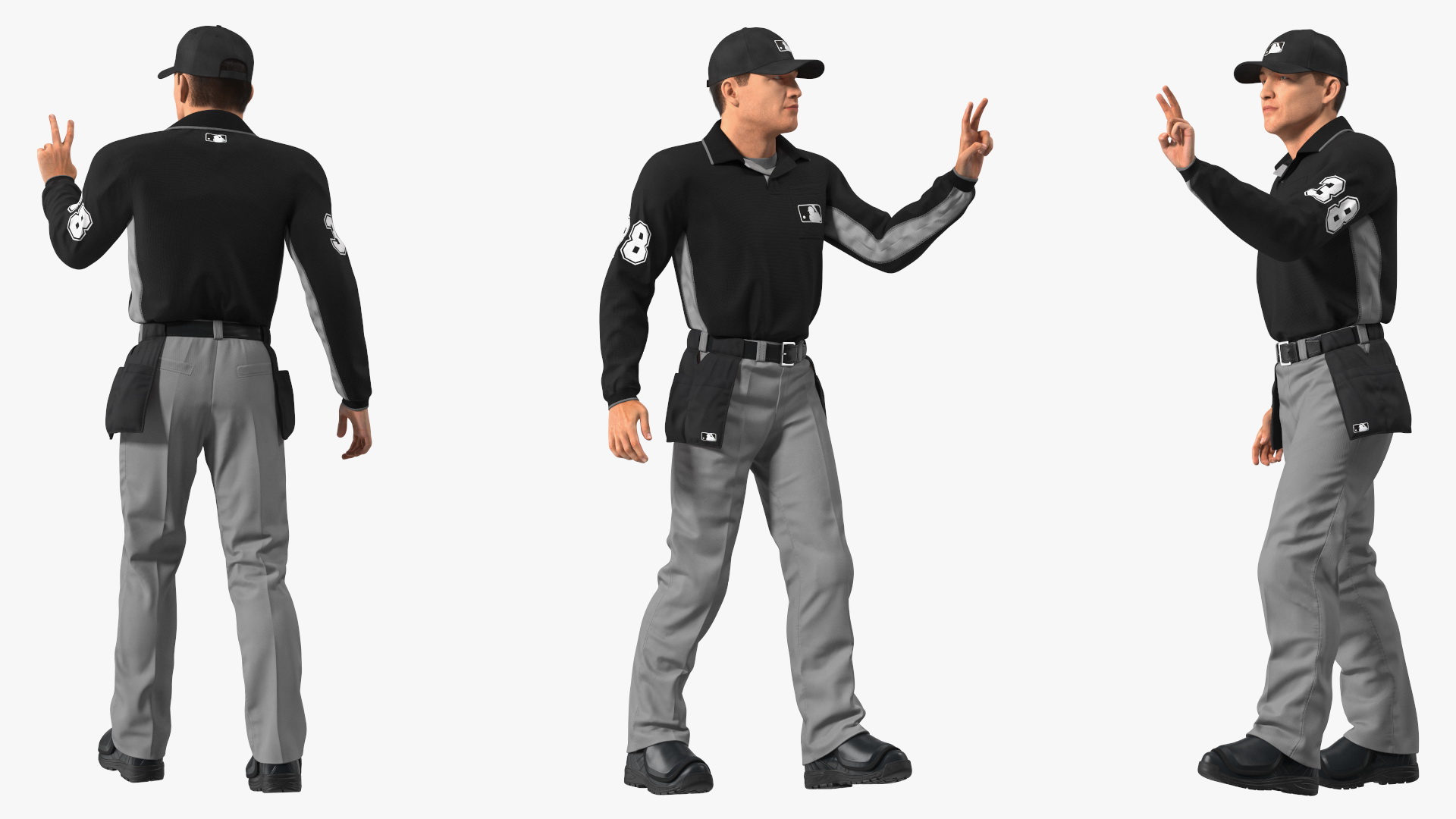 3D Baseball Umpire in Cap Fur Rigged model