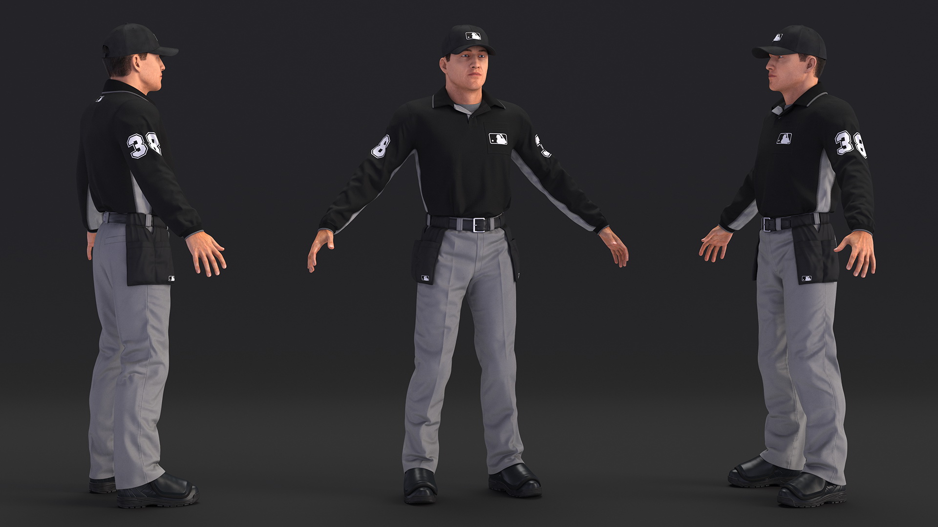 3D Baseball Umpire in Cap Fur Rigged model