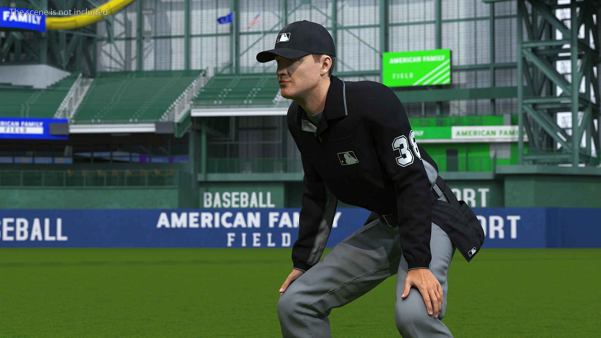 3D Baseball Umpire in Cap Fur Rigged model