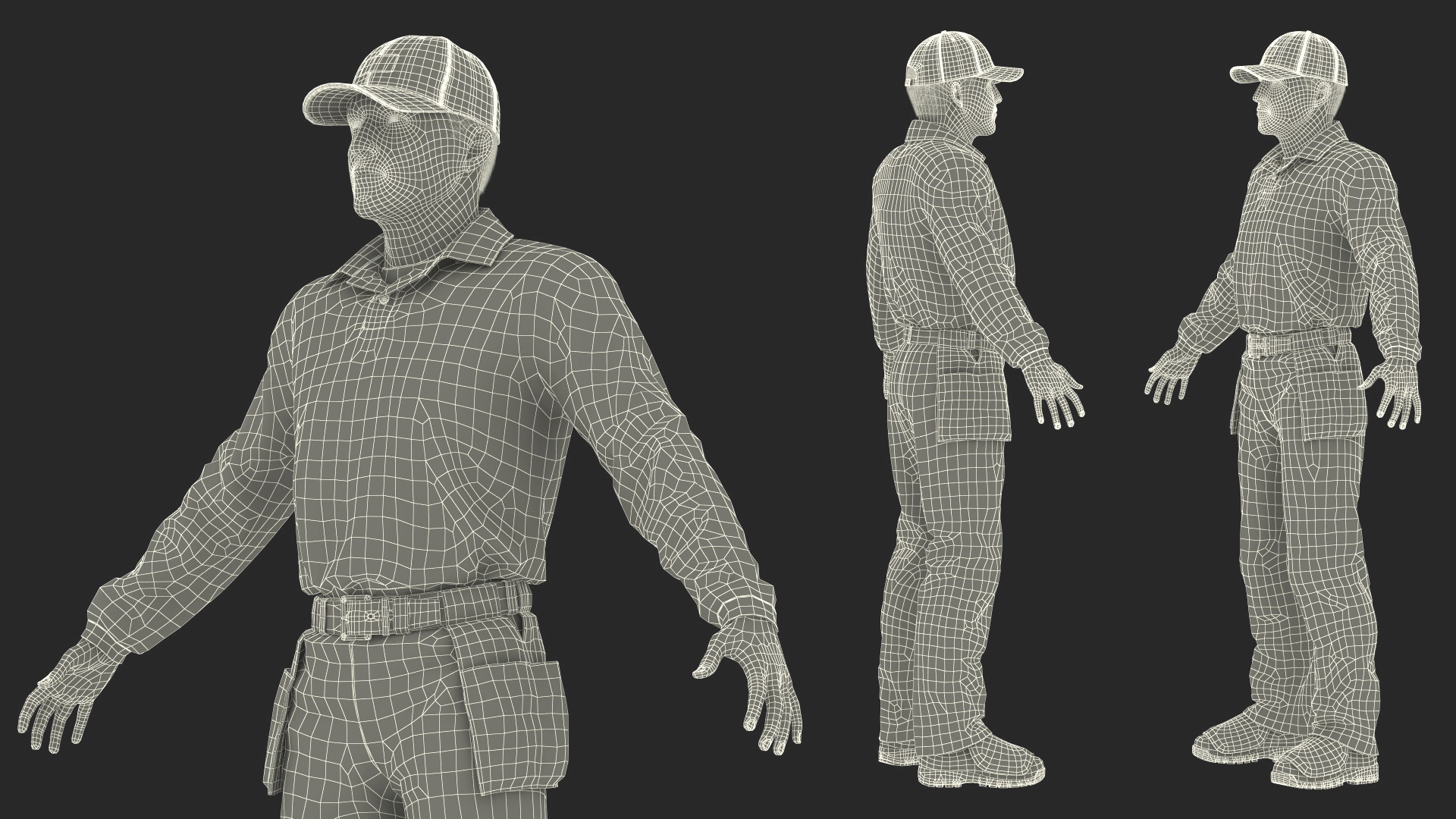 3D Baseball Umpire in Cap Fur Rigged model