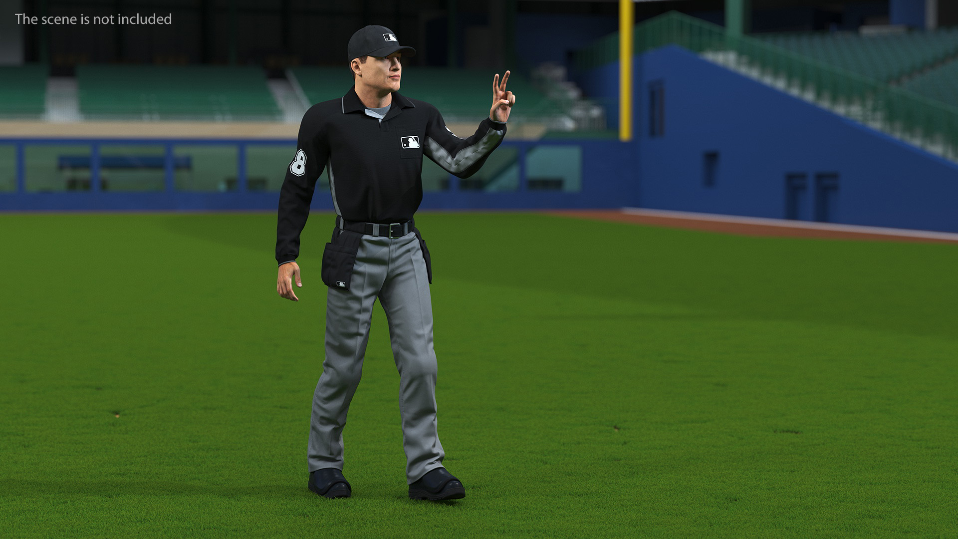3D Baseball Umpire in Cap Fur Rigged model