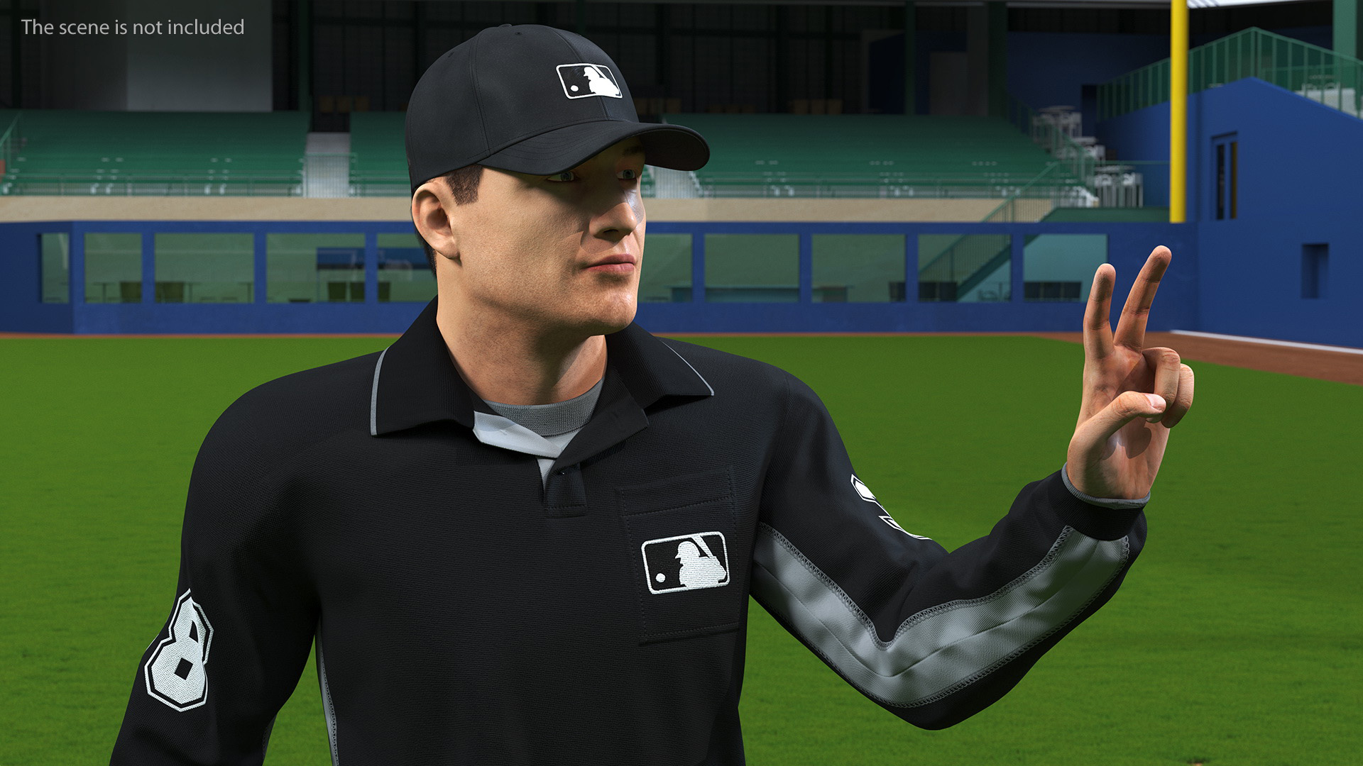 3D Baseball Umpire in Cap Fur Rigged model