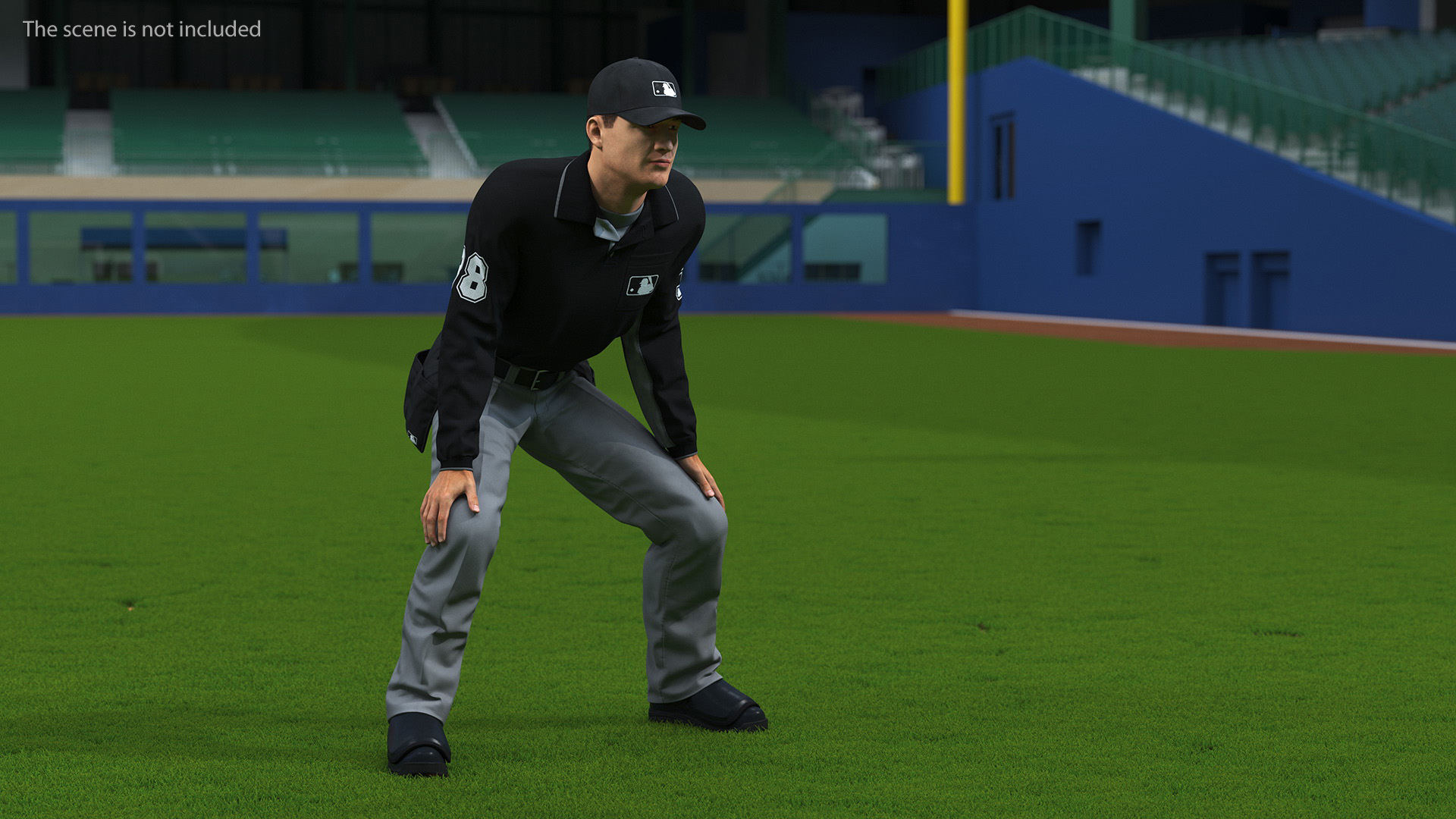 3D Baseball Umpire in Cap Fur Rigged model