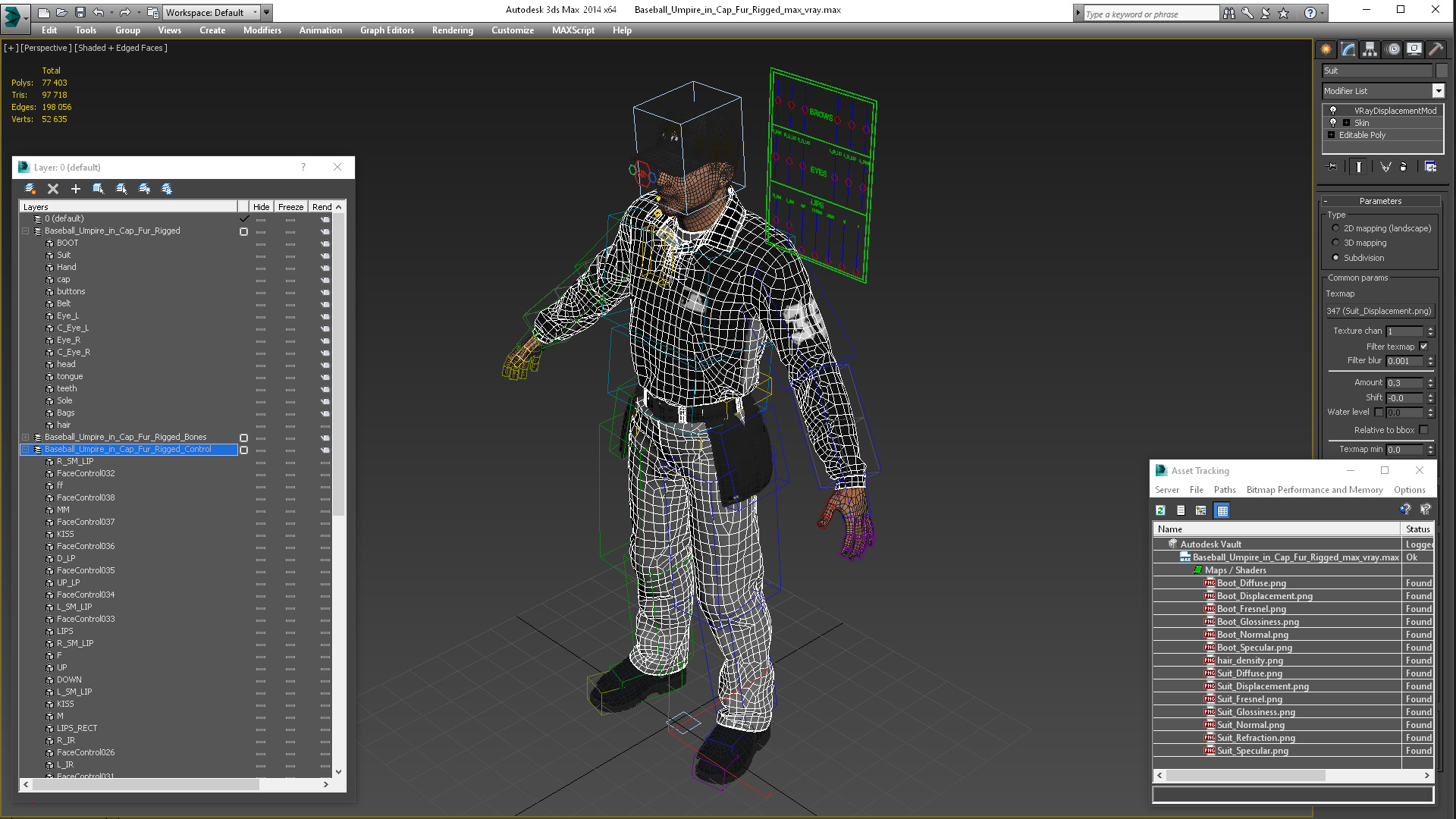 3D Baseball Umpire in Cap Fur Rigged model