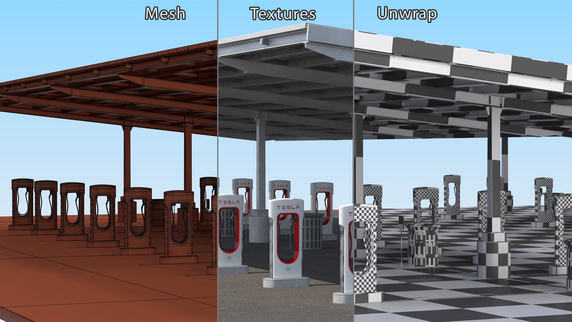 3D Tesla Supercharger Station