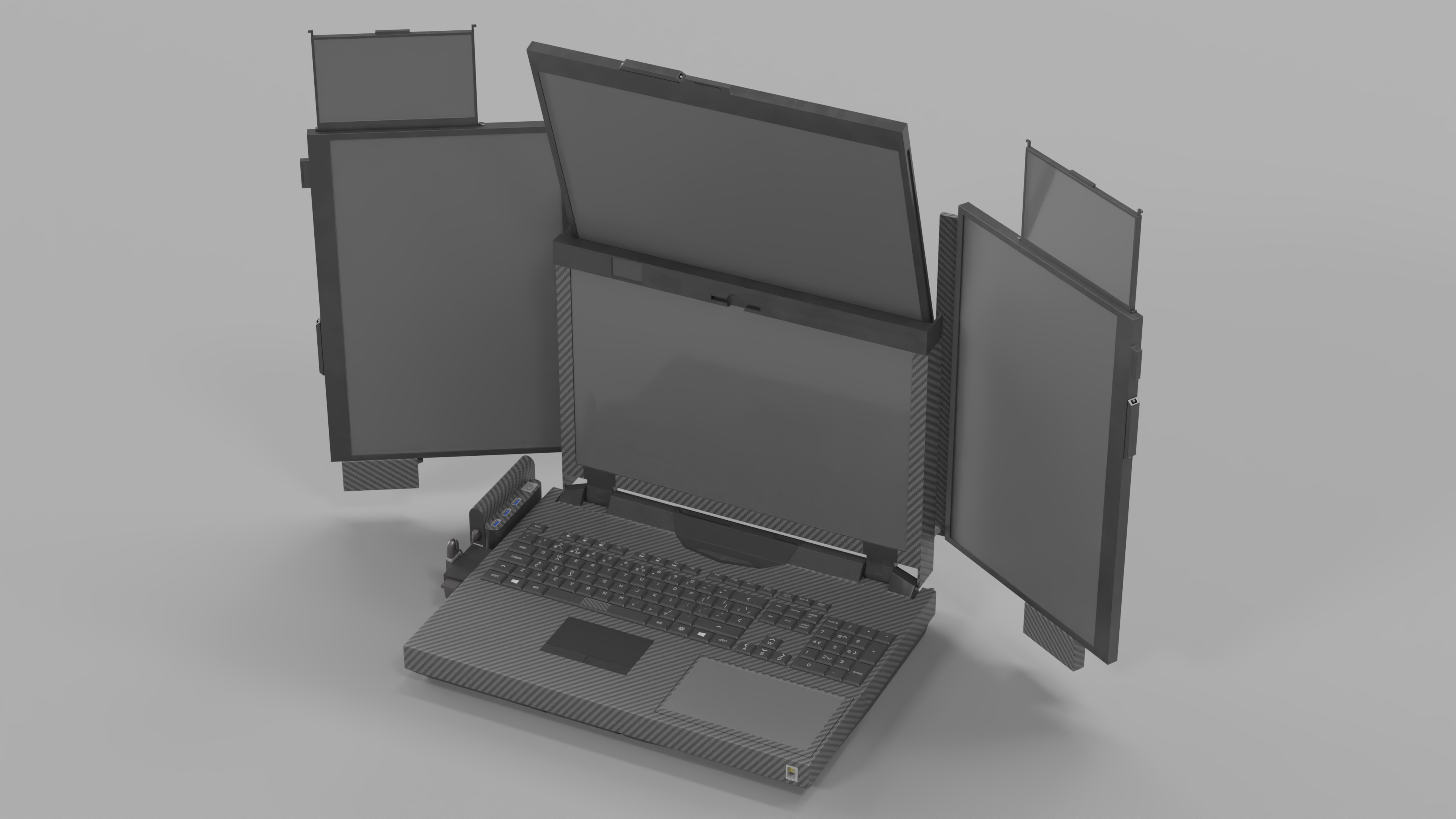 3D Professional Laptop with 6 Screens Rigged