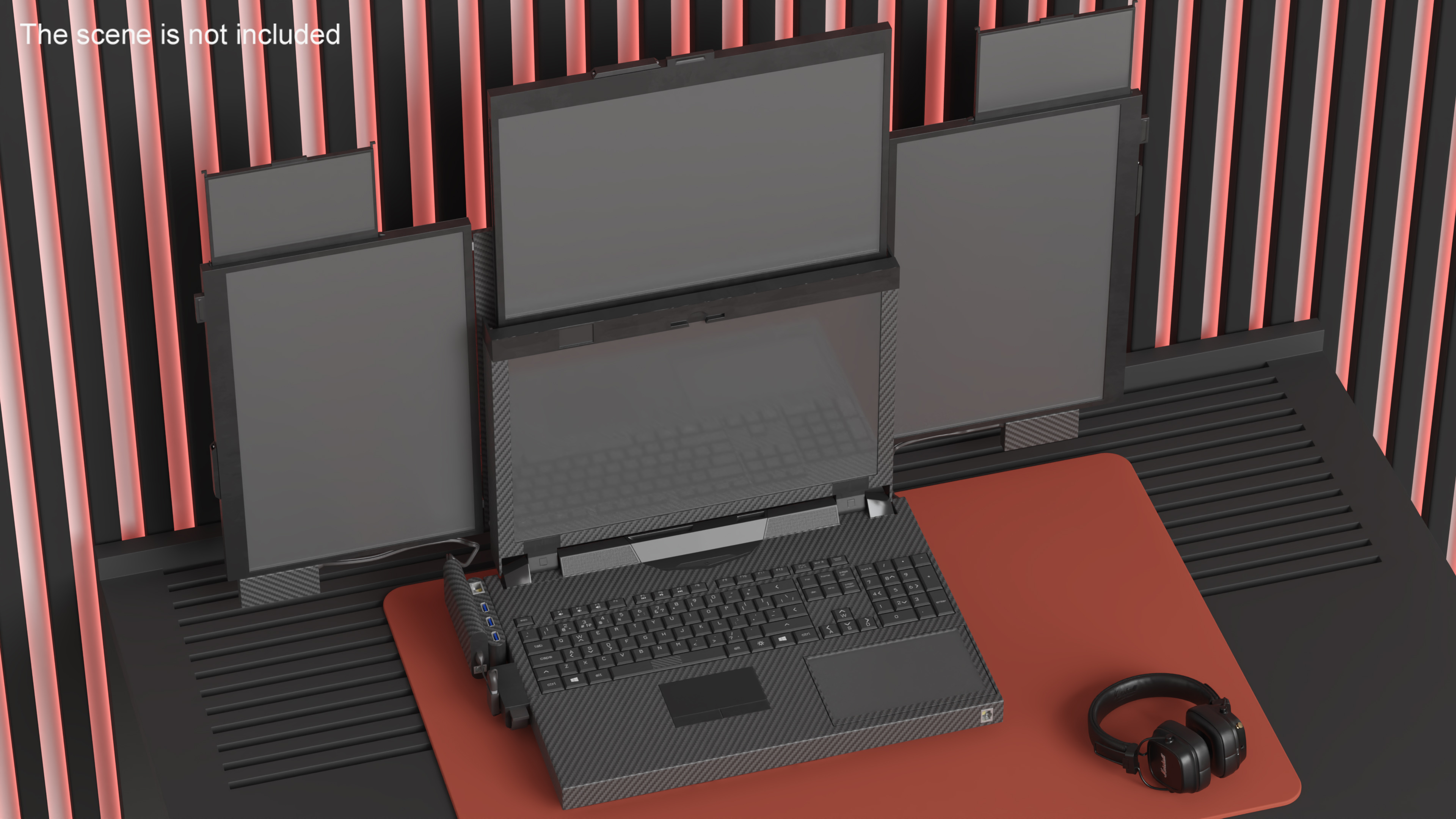 3D Professional Laptop with 6 Screens Rigged