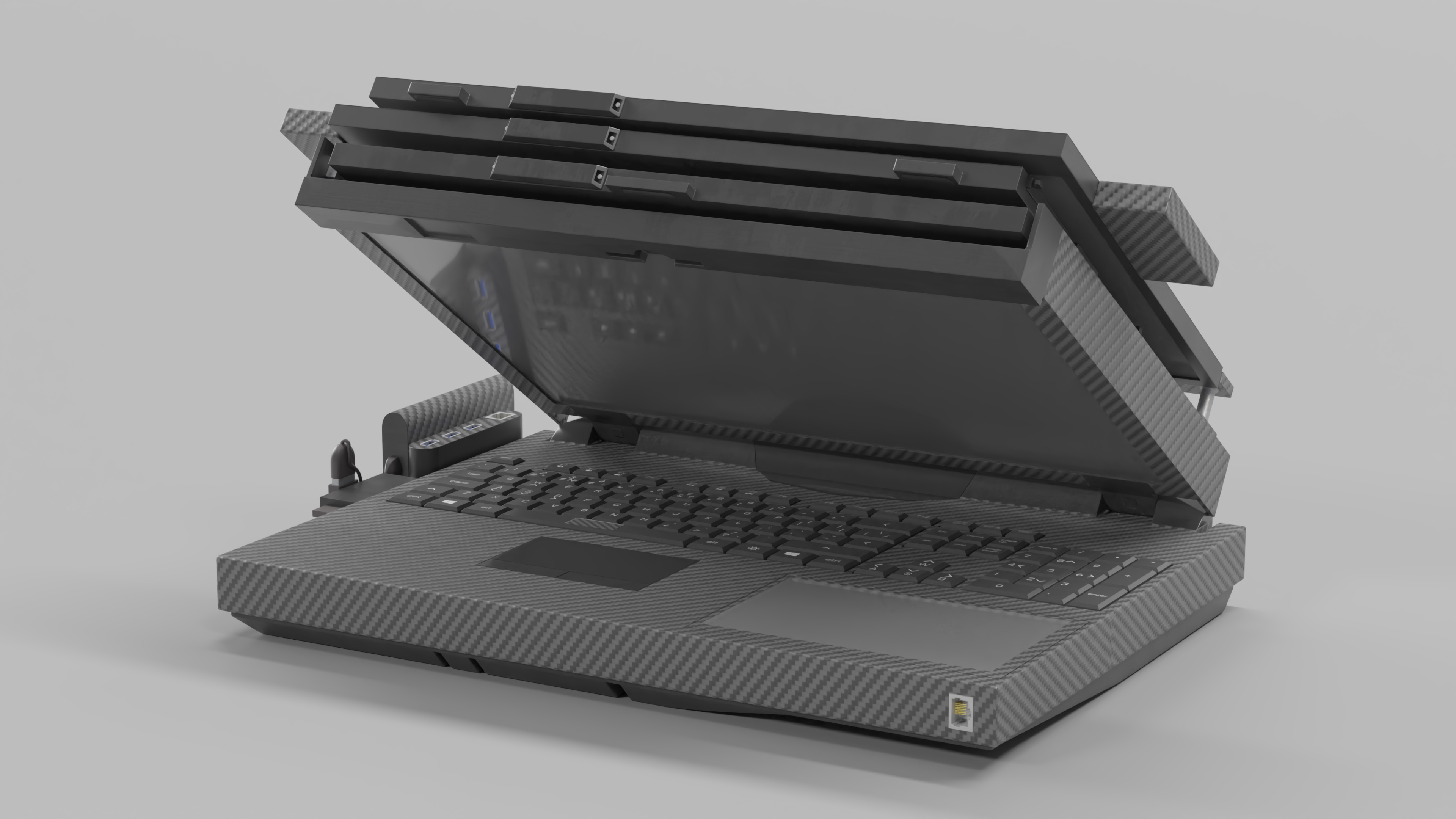 3D Professional Laptop with 6 Screens Rigged
