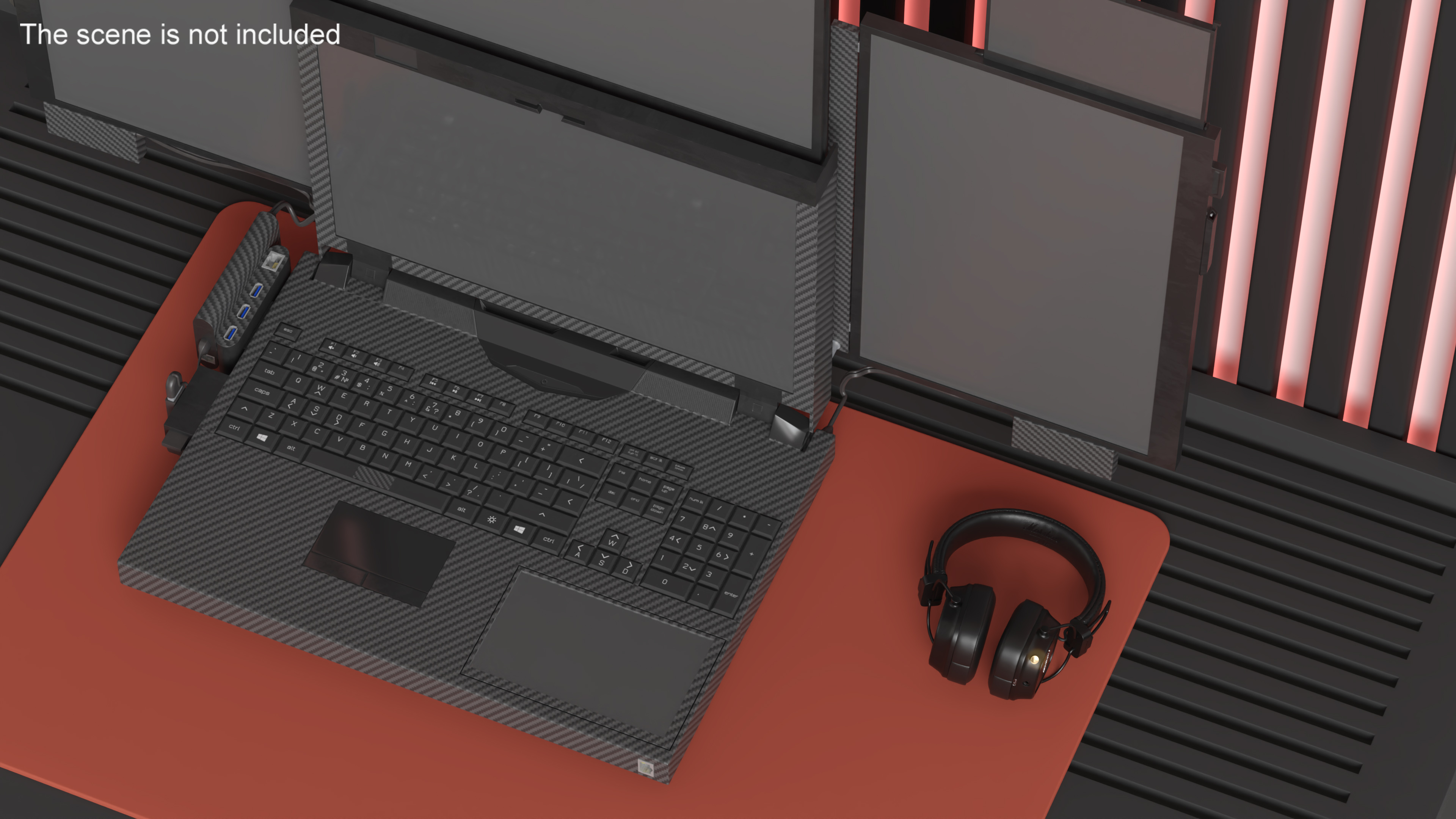 3D Professional Laptop with 6 Screens Rigged