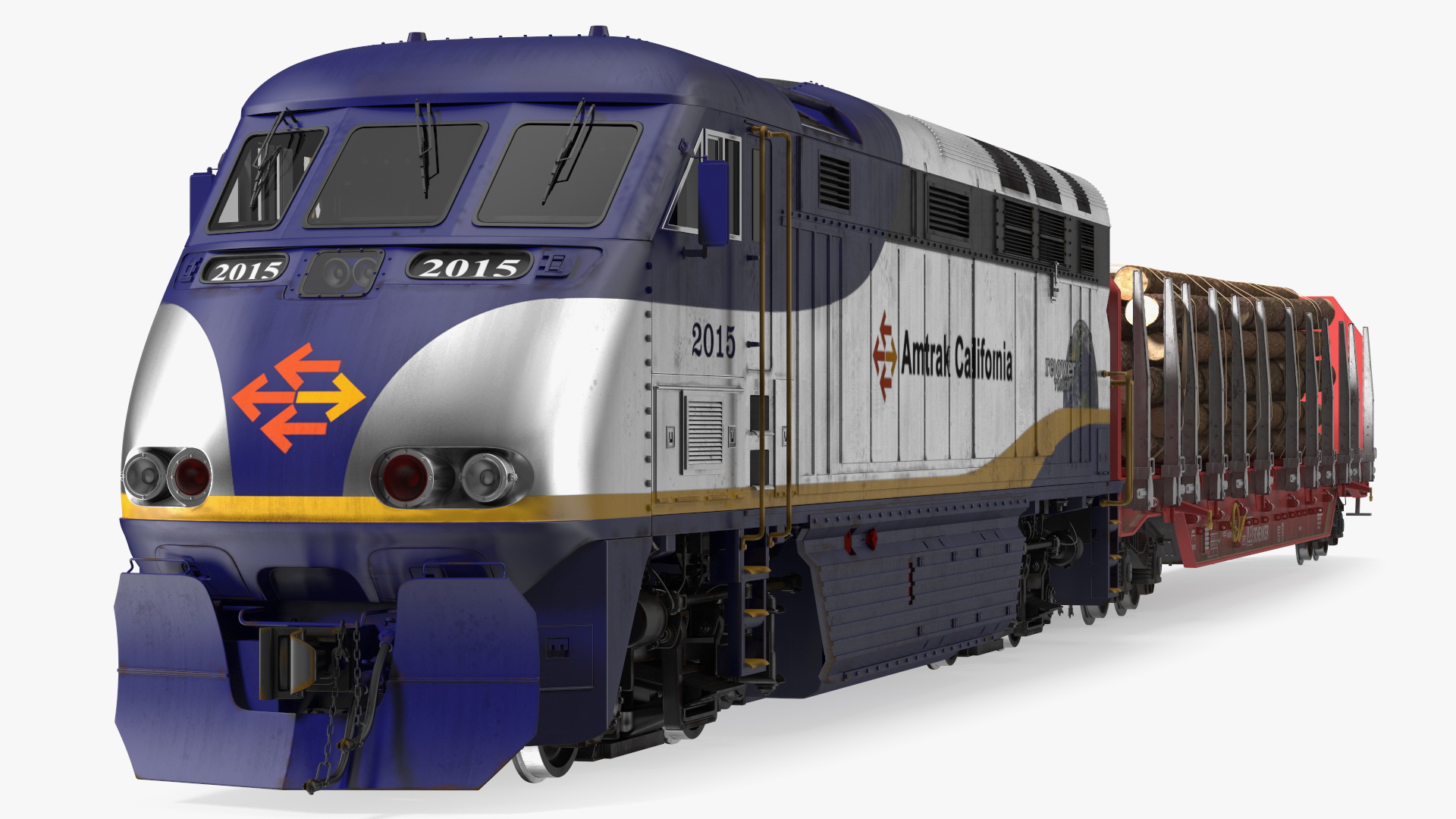 3D Diesel Electric Locomotive with Stake Wagon with Logs model
