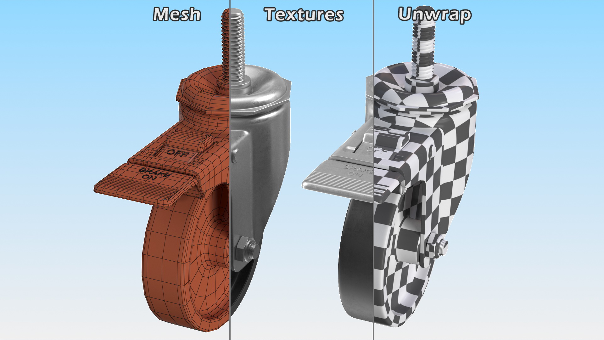 3D Swivel Threaded Stem Caster with Brake model