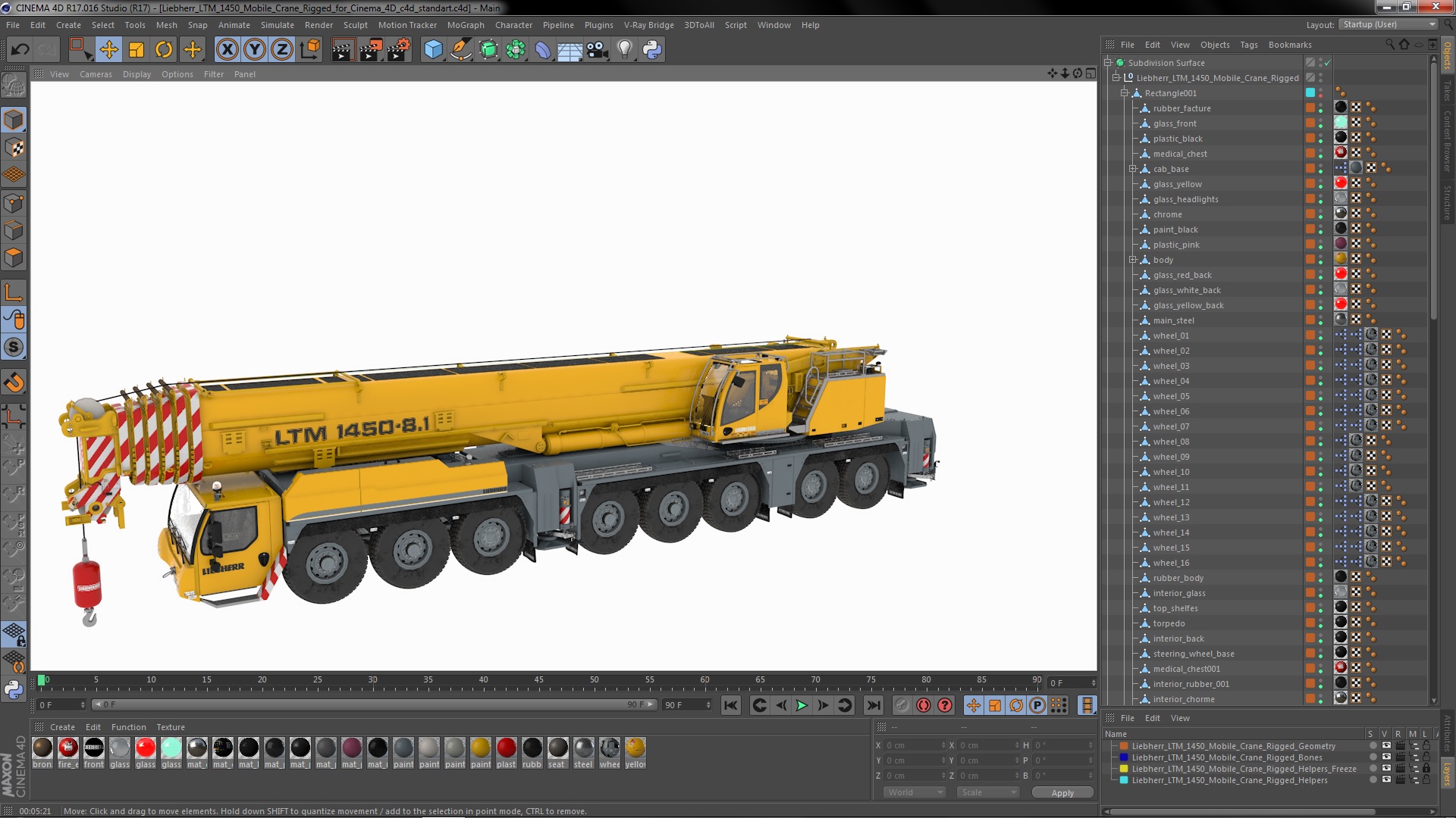 3D Liebherr LTM 1450 Mobile Crane Rigged for Cinema 4D