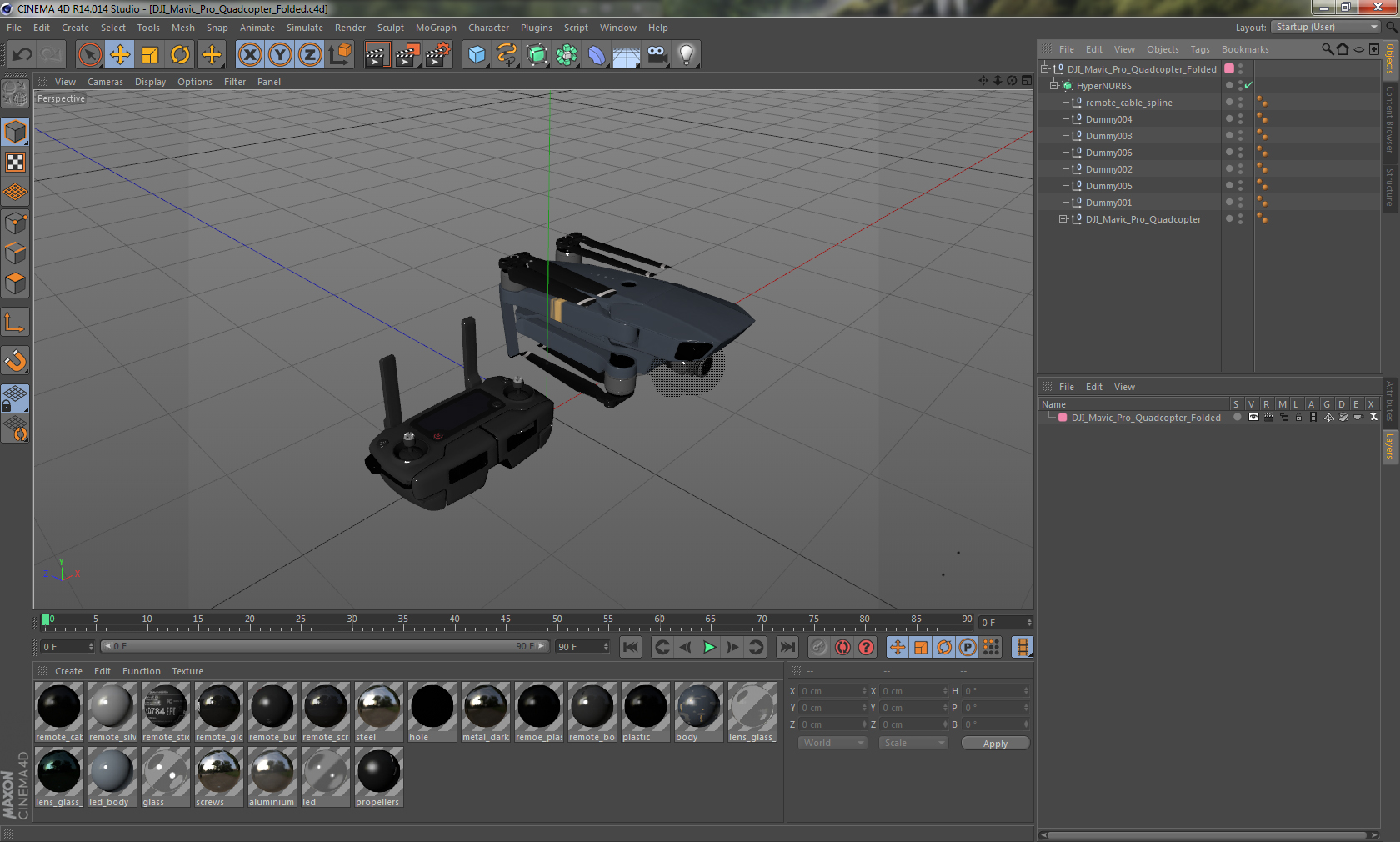3D DJI Mavic Pro Quadcopter Folded