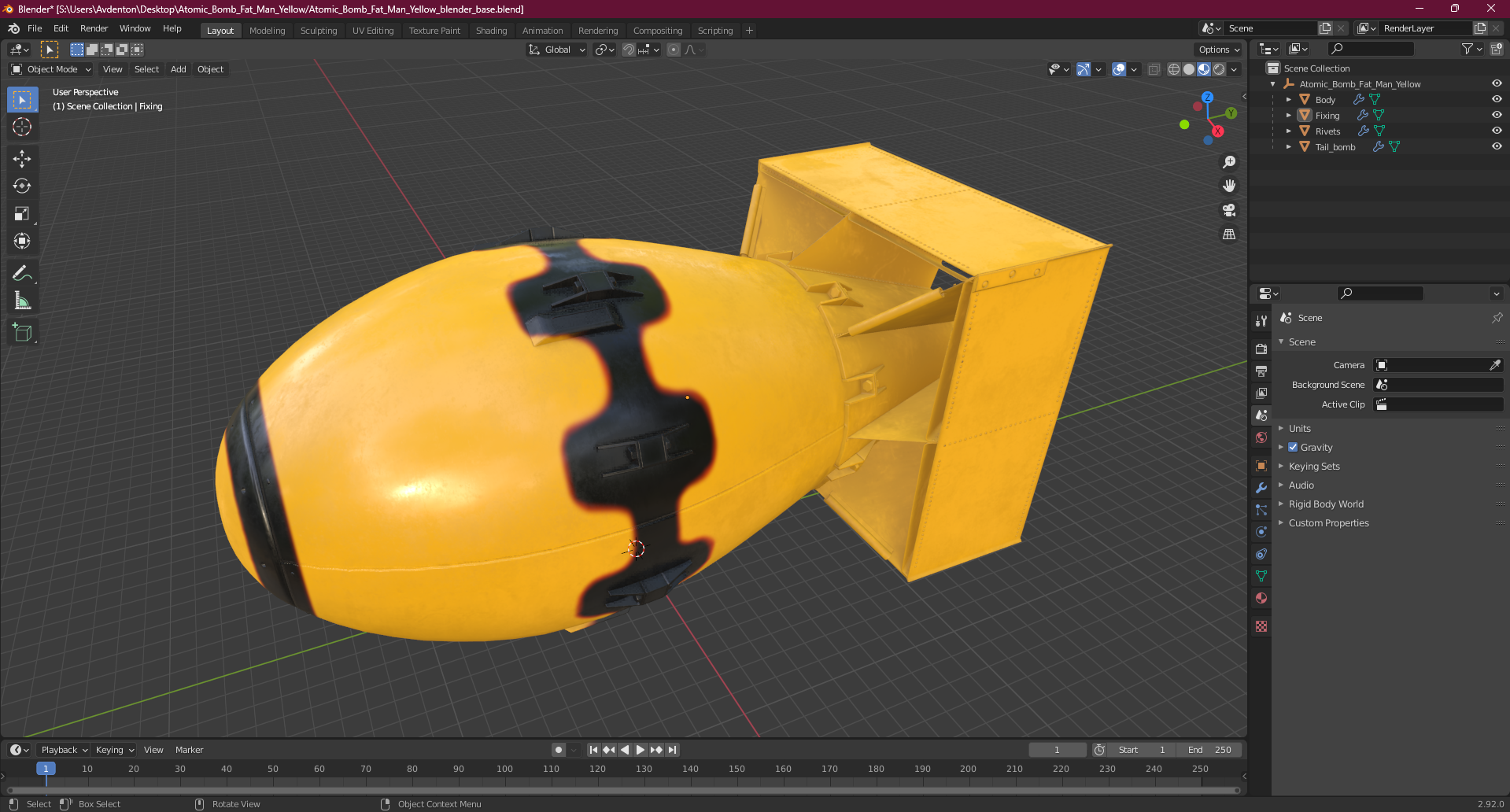 3D Atomic Bomb Fat Man Yellow